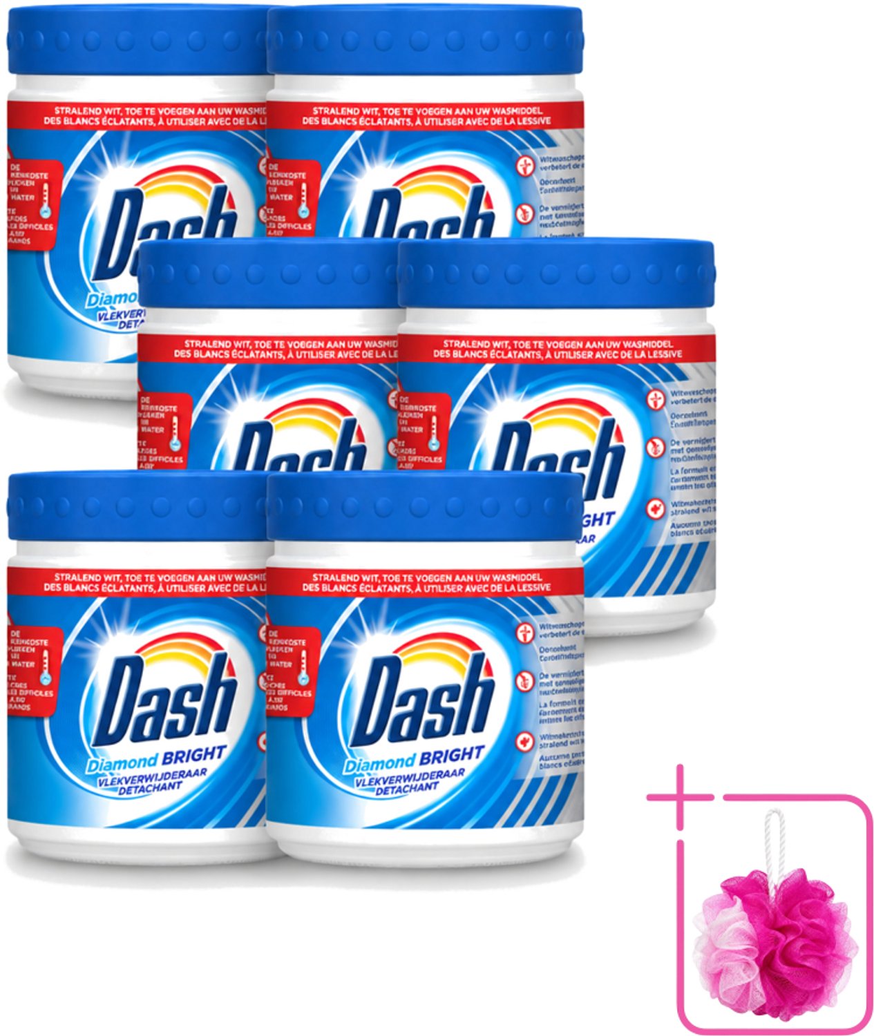6 x Dash - Diamond Bright - Vlekverwijderaar Poeder - Voor Witte Was - 500 g - Bulkverpakking - Vlekverwijderaar - Douchemop - Witte was