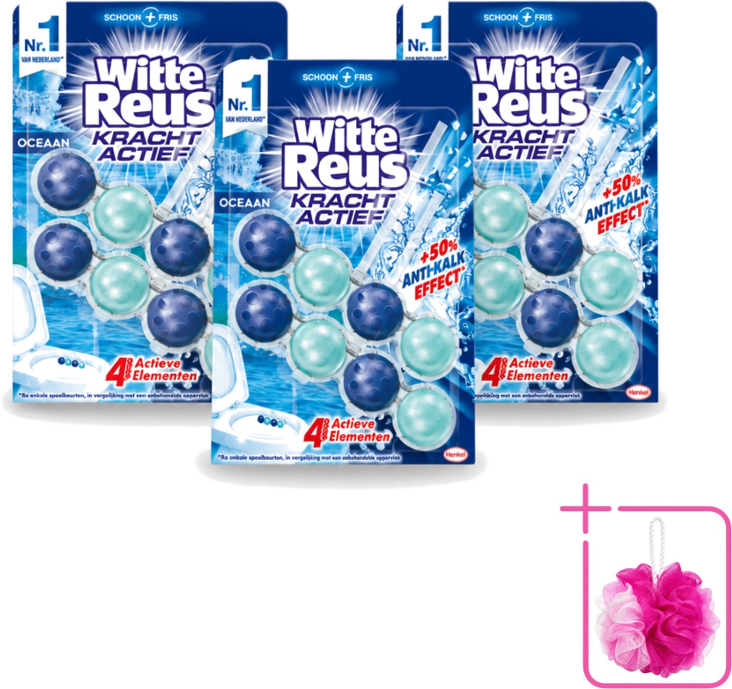 3 x Witte Reus - Kracht Actief WC Blok - Oceaan Boost - 2 Toiletblokken - Bulkverpakking - Toilet reinigen - Douchemop - Frisse geur