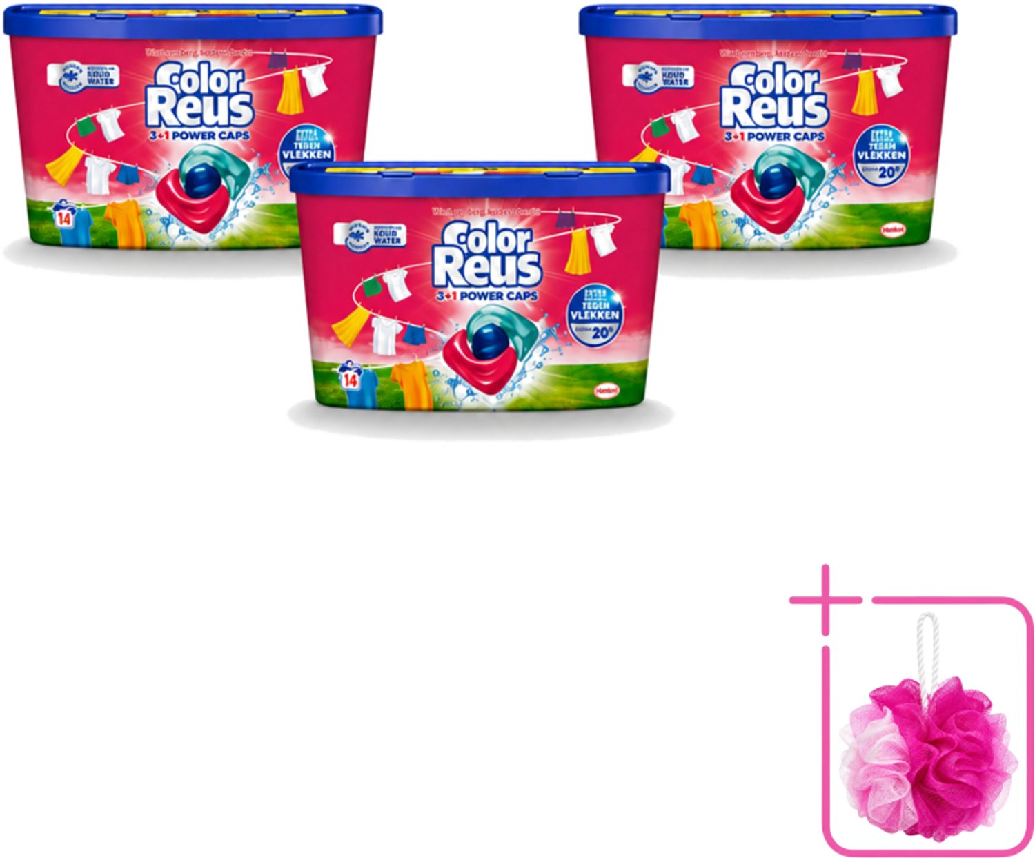 3 x Color Reus - 3+1 Power Caps - Gekleurde Was - 14 Wasbeurten - Bulkverpakking - Kleurbehoud - Douchemop - Wasmiddelcapsule