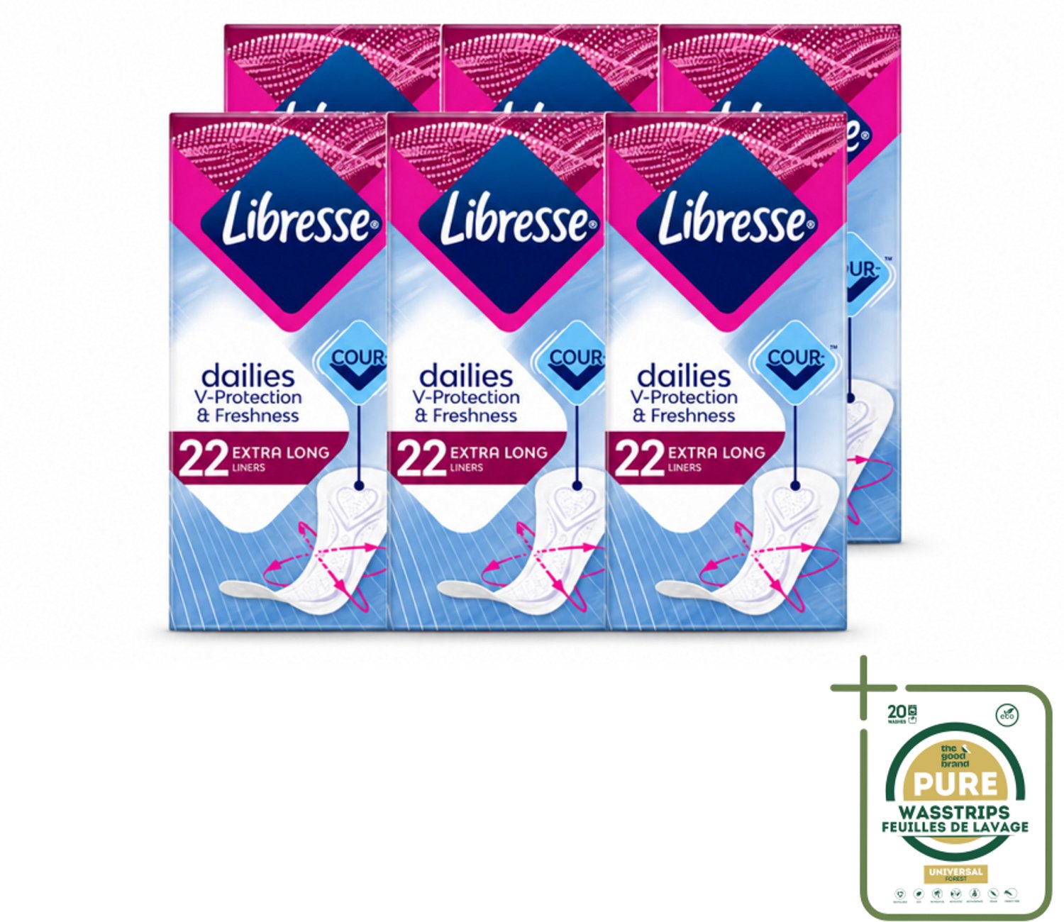 6 x Libresse – Inlegkruisjes – Extra Long – Langdurige bescherming – 22 Inlegkruisjes - Wasstrips - Inlegkruisje Extra Lang - Langdurige Bescherming - Absorberend Inlegkruisje - Zachte Toplaag - Curvefit