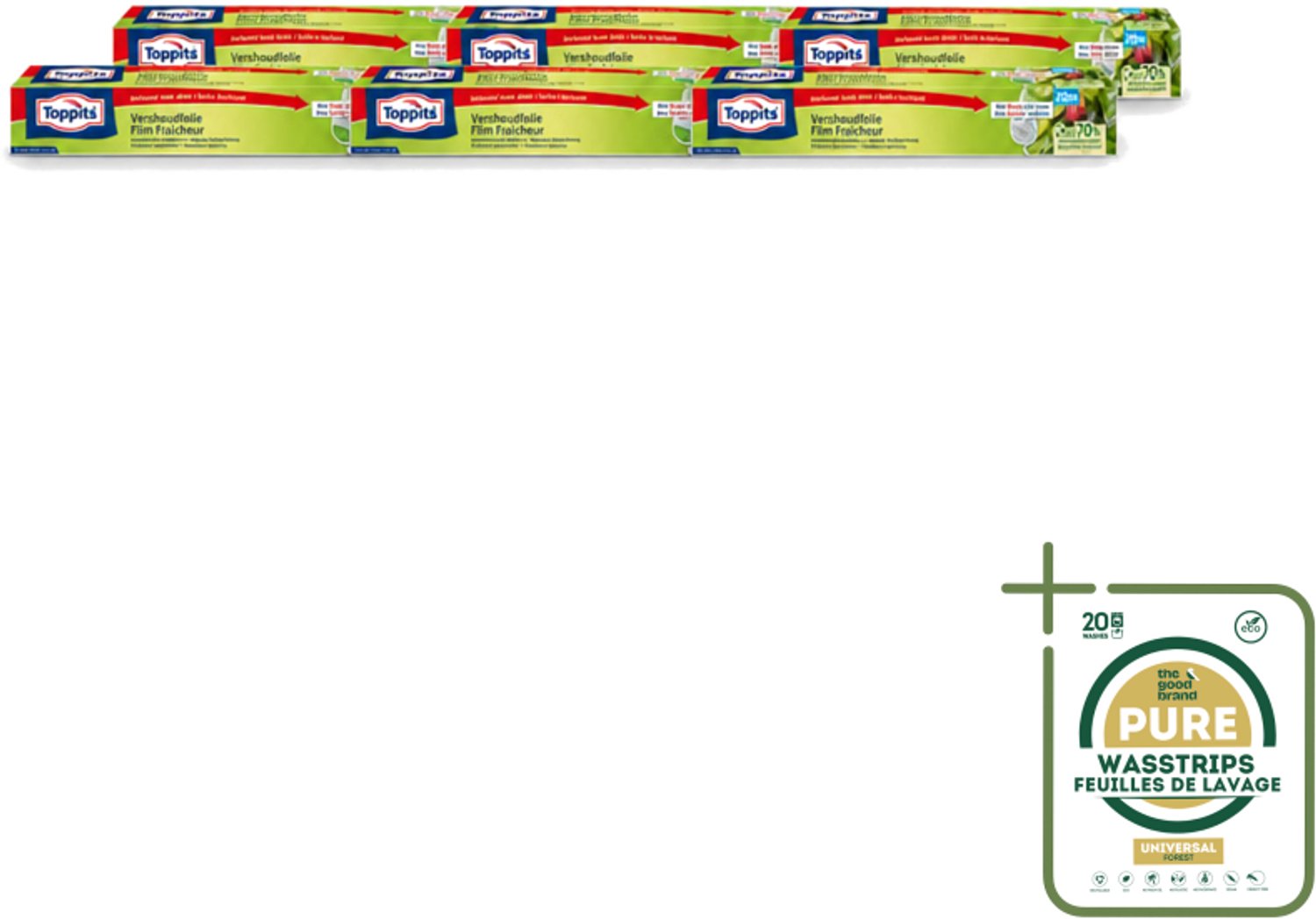 6 x Toppits – Vershoudfolie – 32,5 cm × 20 m - Wasstrips - Vershoudfolie - Vers Eten - Geurbehoud - Smaakbehoud - Voedingsstoffenbehoud