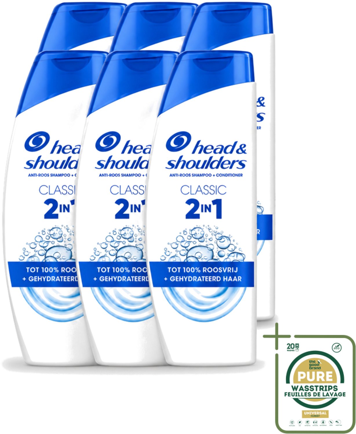 6 x Head & Shoulders – 2-in-1 – Classic – 625 ml - Wasstrips - Anti-roos Shampoo - 2-in-1 Shampoo - Shampoo Tegen Roos - Hoofd En Schouders - Haar Verzorging