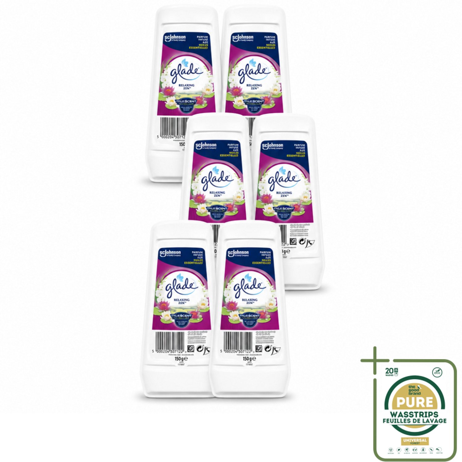 6 x Glade – Luchtverfrisser Gel – Relaxing Zen – 150 g - Luchtverfrisser Gel - Ontspannende Geur - Geur Neutraliseren - Langdurige Frisheid - Essentiële Oliën
