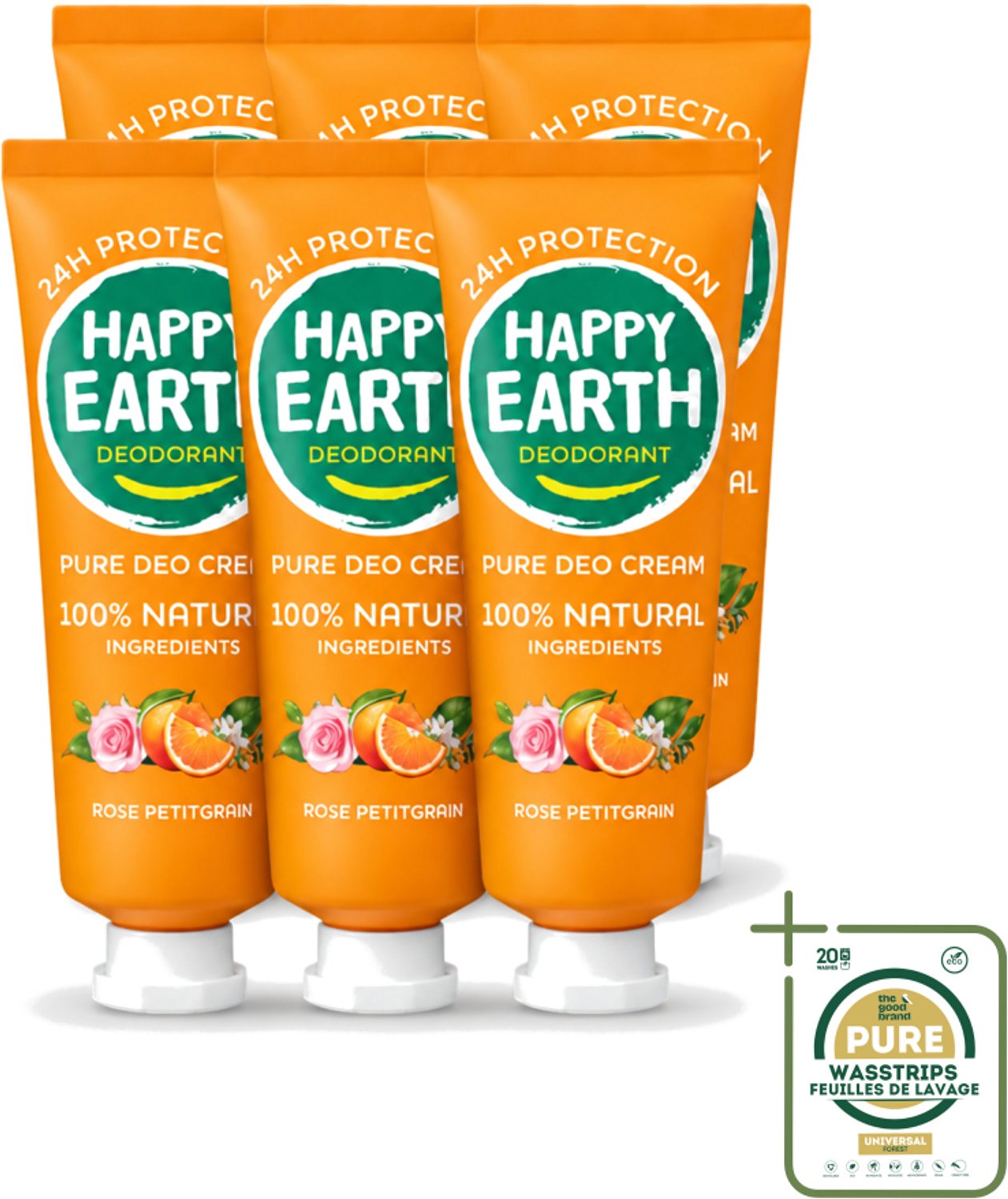 6 x Happy Earth – Deodorant Cream – 100% Natuurlijk Rose Petitgrain – 40 ml - 100% Natuurlijk Deodorant - Fris Geur - Bloemige Geur - Deodorant Crème - Anti-irritatie