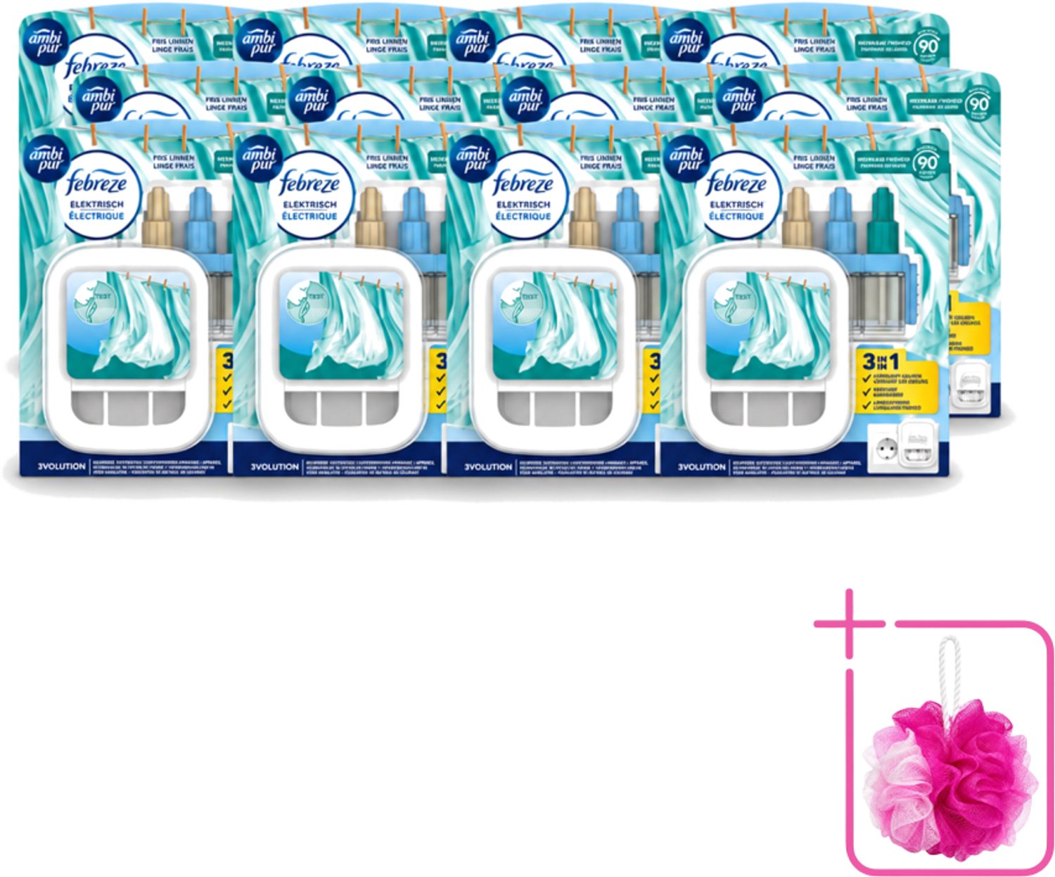 12 x Ambi Pur - 3Volution - Starterkit - Fresh Linnen - 20 ml - Bulkverpakking - Geurwisseling - Douchemop - Frisse linnengeur