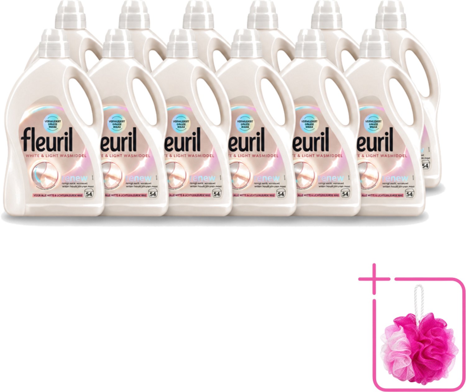 12 x Fleuril - Wasmiddel - White & Light Vloeibaar Wasmiddel - Witte & Lichte Was - 54 wasbeurten - Bulkverpakking - Wit wasmiddel - Douchemop - Licht wasmiddel