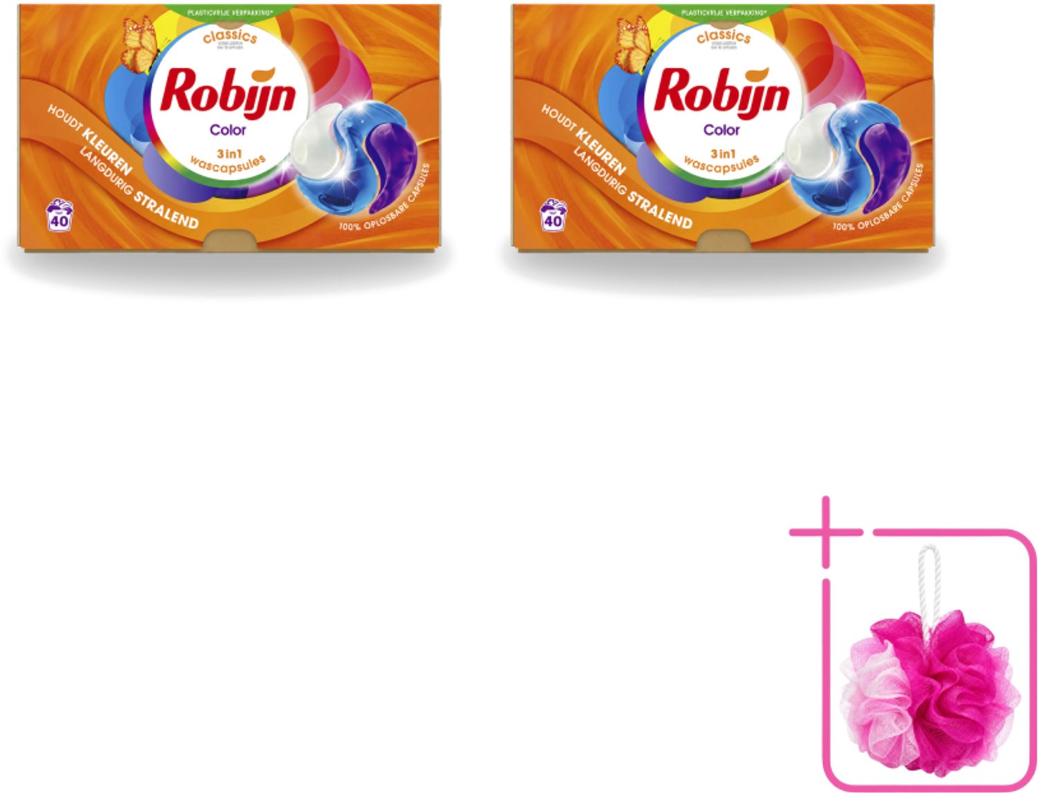2 x Robijn - 3-in-1 Color - Wascapsules - 40 Wasbeurten - Bulkverpakking - Wascapsules - Douchemop - Kleur