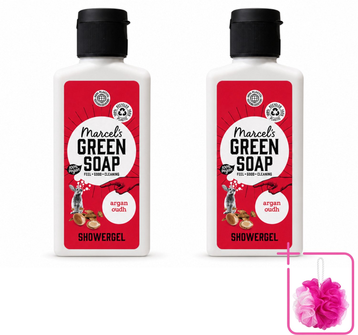 2 x Marcel's Green Soap - Douchegel - Argan & Oudh Mini - Krachtige werking - 100 ml - Bulkverpakking - Douchegel - Douchemop - Argan en oudh