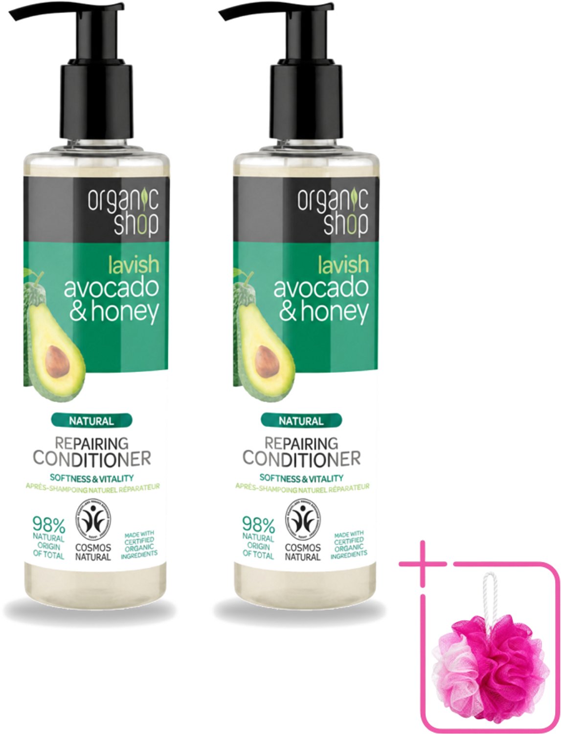 2 x Organic Shop - Natural Repairing Conditioner - Avocado & Honey - 280 ml - Bulkverpakking - Herstel haar - Douchemop - Natuurlijke conditioner