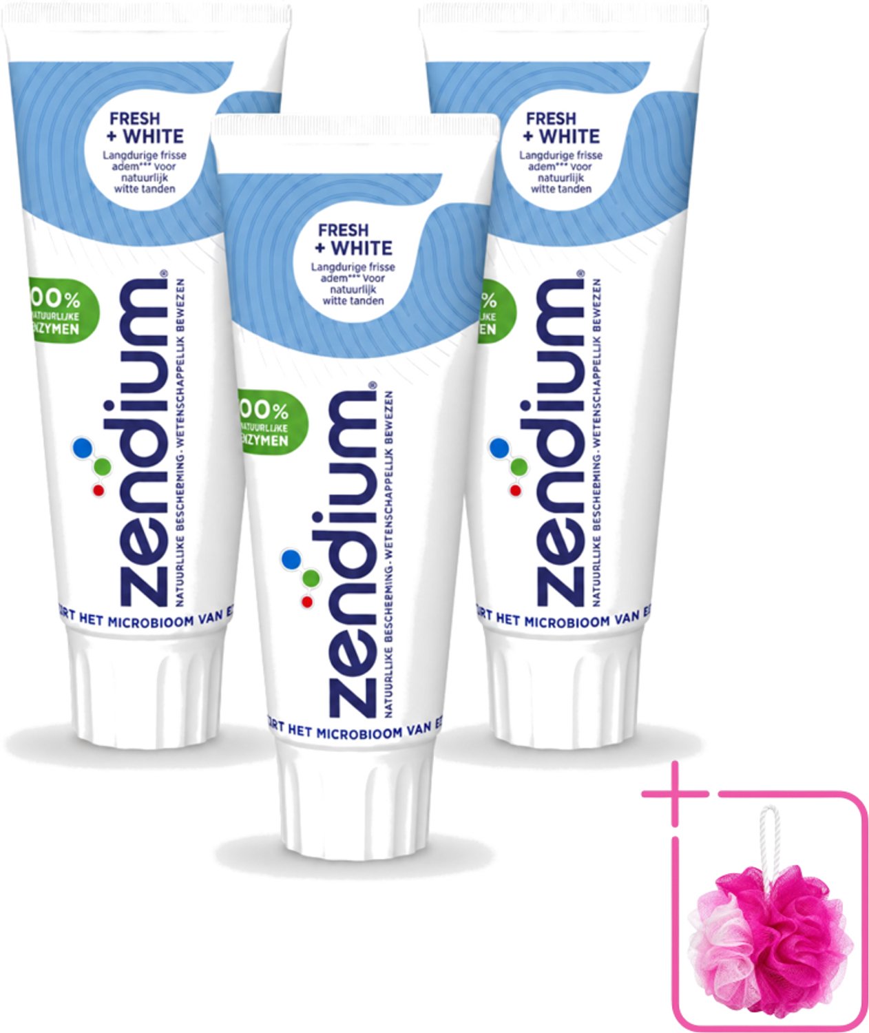 3 x Zendium - Tandpasta - Fresh+ White - 75 ml - Bulkverpakking - Tandpasta - Douchemop - Frisse adem