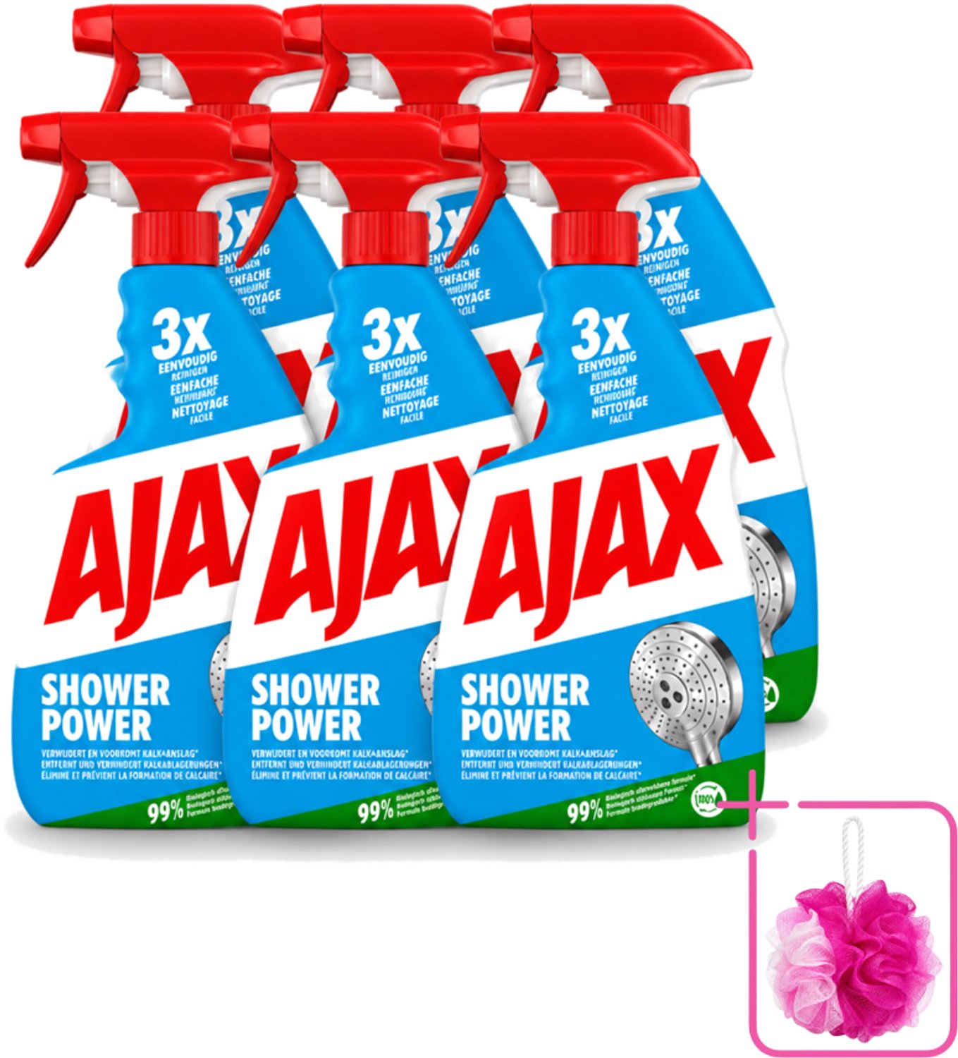 6 x Ajax – Spray – Shower Power – 750 ml - Bulkverpakking - Badkamer reinigen - Douchemop - Kalkaanslag verwijderen