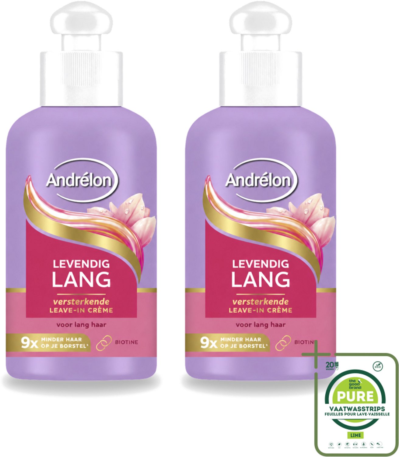 2 x Andrélon – Leave-In Crème – Levendig Lang – 200 ml - Grootverpakking - Vaatwasstrips - Haarbescherming - Haarversterking - Haarbreuk - Biotine - Lang Haar