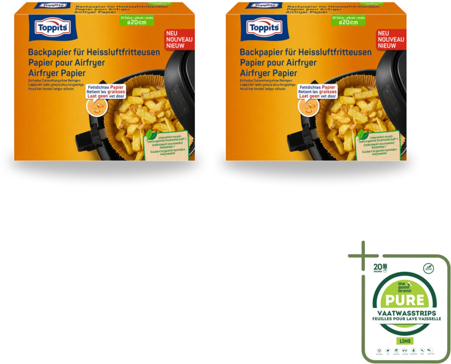 2 x Toppits – Airfryer Papier – 20 cm – 20 Zakjes - Grootverpakking - Vaatwasstrips - Airfryer Bakpapier - Bakpapier Airfryer - Gezond Bakpapier - Vetabsorberend Bakpapier - Koken Met Airfryer