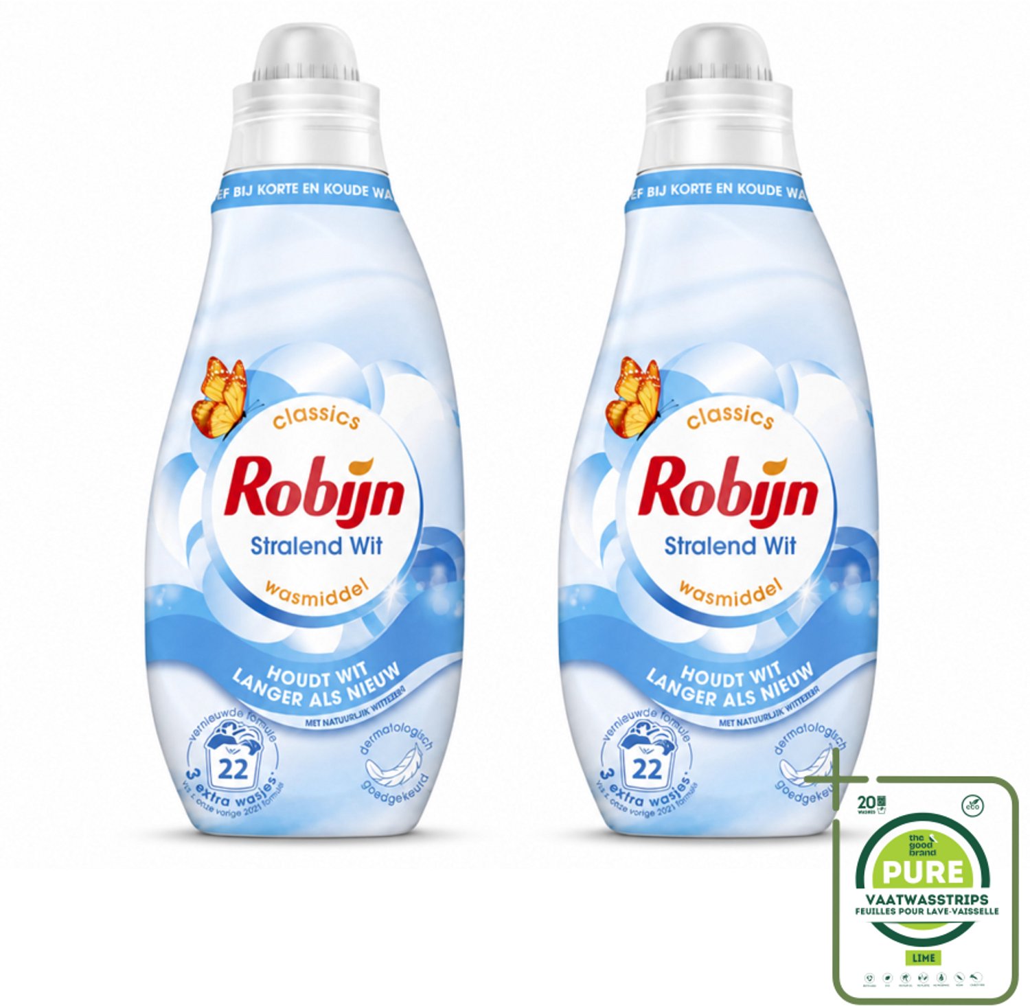 2 x Robijn – Vloeibaar Wasmiddel – Klein & Krachtig Classics Stralend Wit - 665 ml - Grootverpakking - Vaatwasstrips - Wit Wasmiddel - Wit En Licht Was - Wasmiddel Voor Wit - Wasmiddel Tegen Vergeling - Koud Wasmiddel