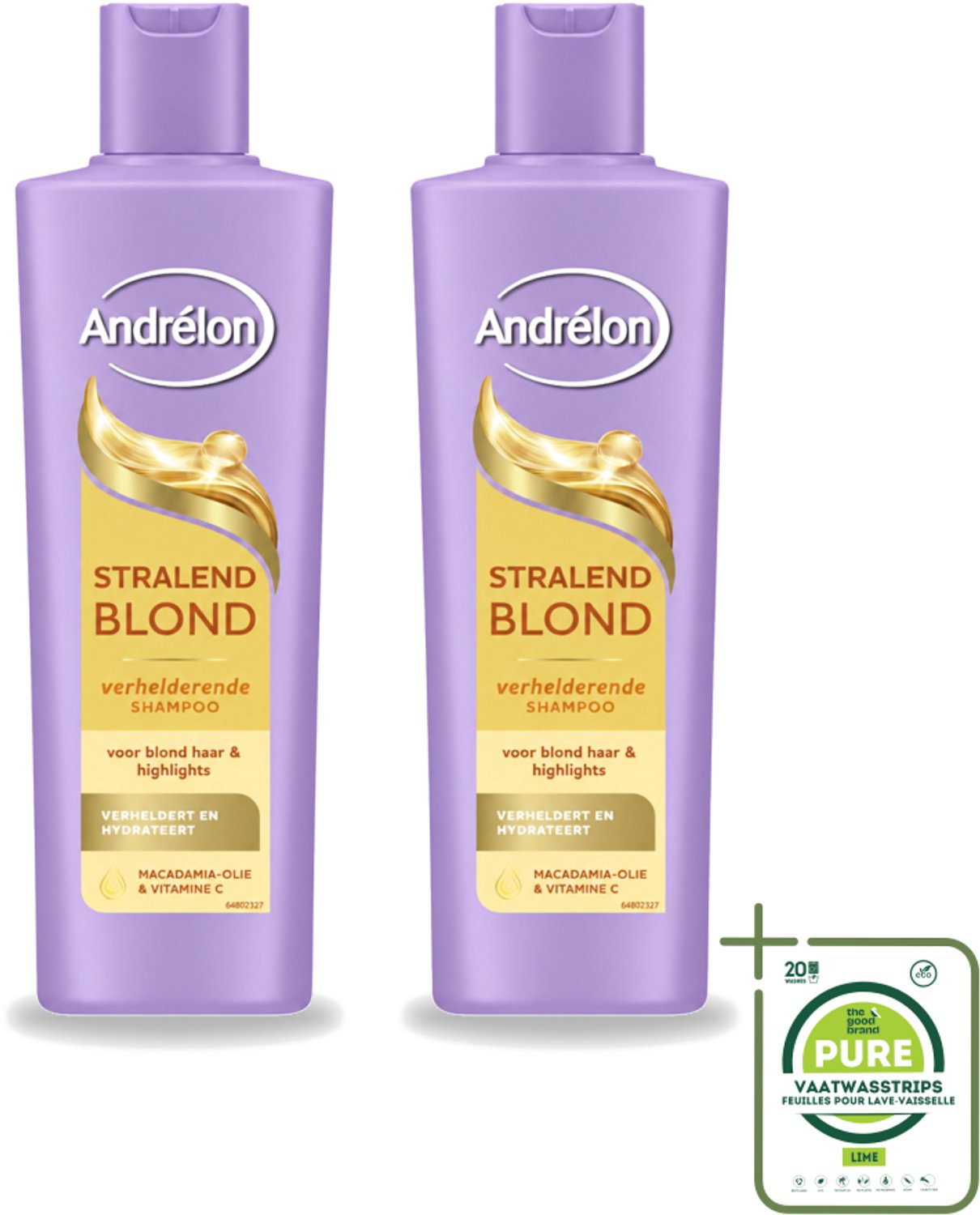 2 x Andrélon – Shampoo – Stralend Blond – 250 ml - Grootverpakking - Vaatwasstrips - Blond Haar - Glans - Highlights - Stralend Blond Haar - Blonde Kleur