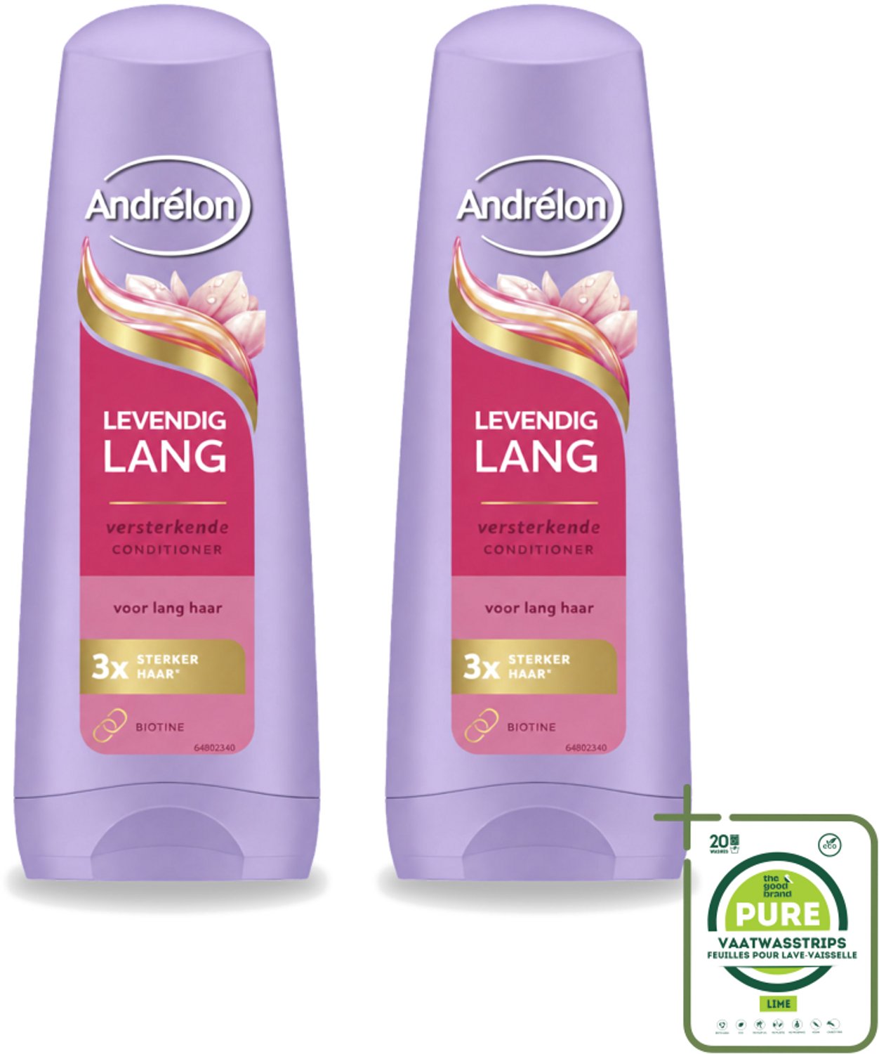 2 x Andrélon – Conditioner – Levendig Lang – 200 ml - Grootverpakking - Vaatwasstrips - Lang Haar Verzorgen - Haar Versterken - Haar Verzorgen - Haar Breuk Voorkomen - Biotine Voor Haar