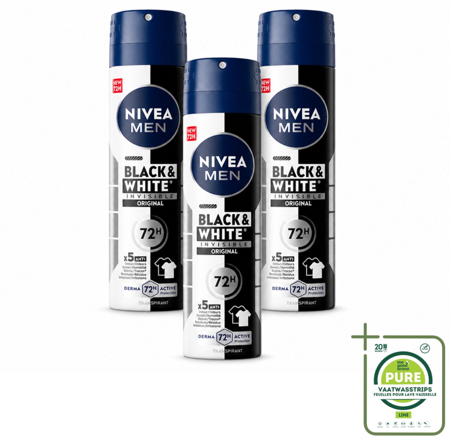 3 x NIVEA MEN – Deodorant spray – Invisible for Black & White – 150 ml - Grootverpakking - Zweetvermindering - Geurvermindering - Anti-Transpirant Spray - Kledingbescherming - 48u Bescherming