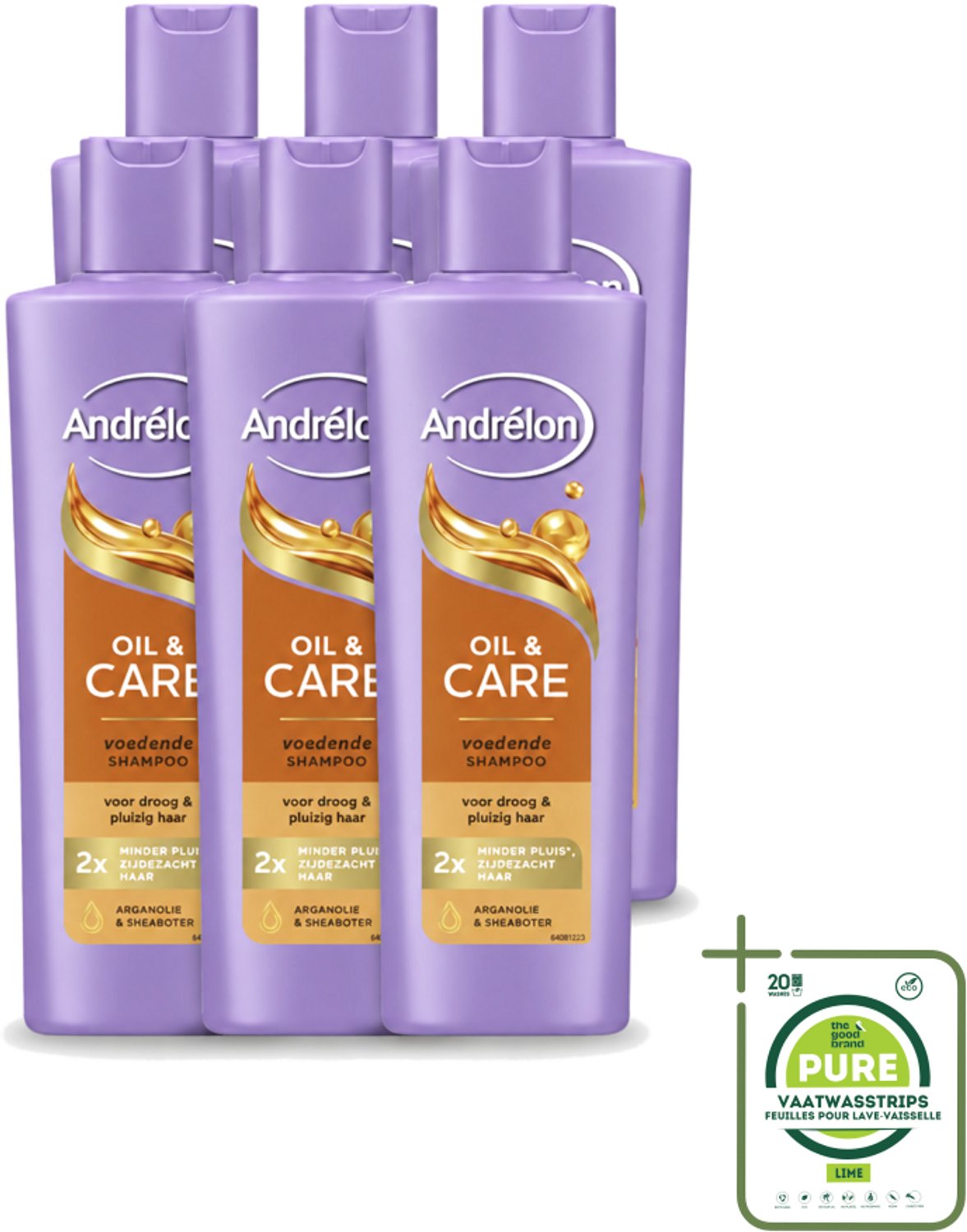 6 x Andrélon – Shampoo – Oil & Care – 250 ml - Grootverpakking - Vaatwasstrips - Droog Haar - Pluis - Haar Verzorging - Haar Voeding - Arganolie