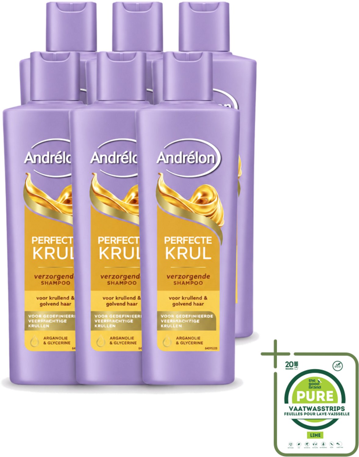 6 x Andrélon – Shampoo – Perfecte Krul – 250 ml - Grootverpakking - Vaatwasstrips - Krullen Verzorging - Krulshampoo - Krulverzorging - Pluisvrij Haar - Kruldefinitie