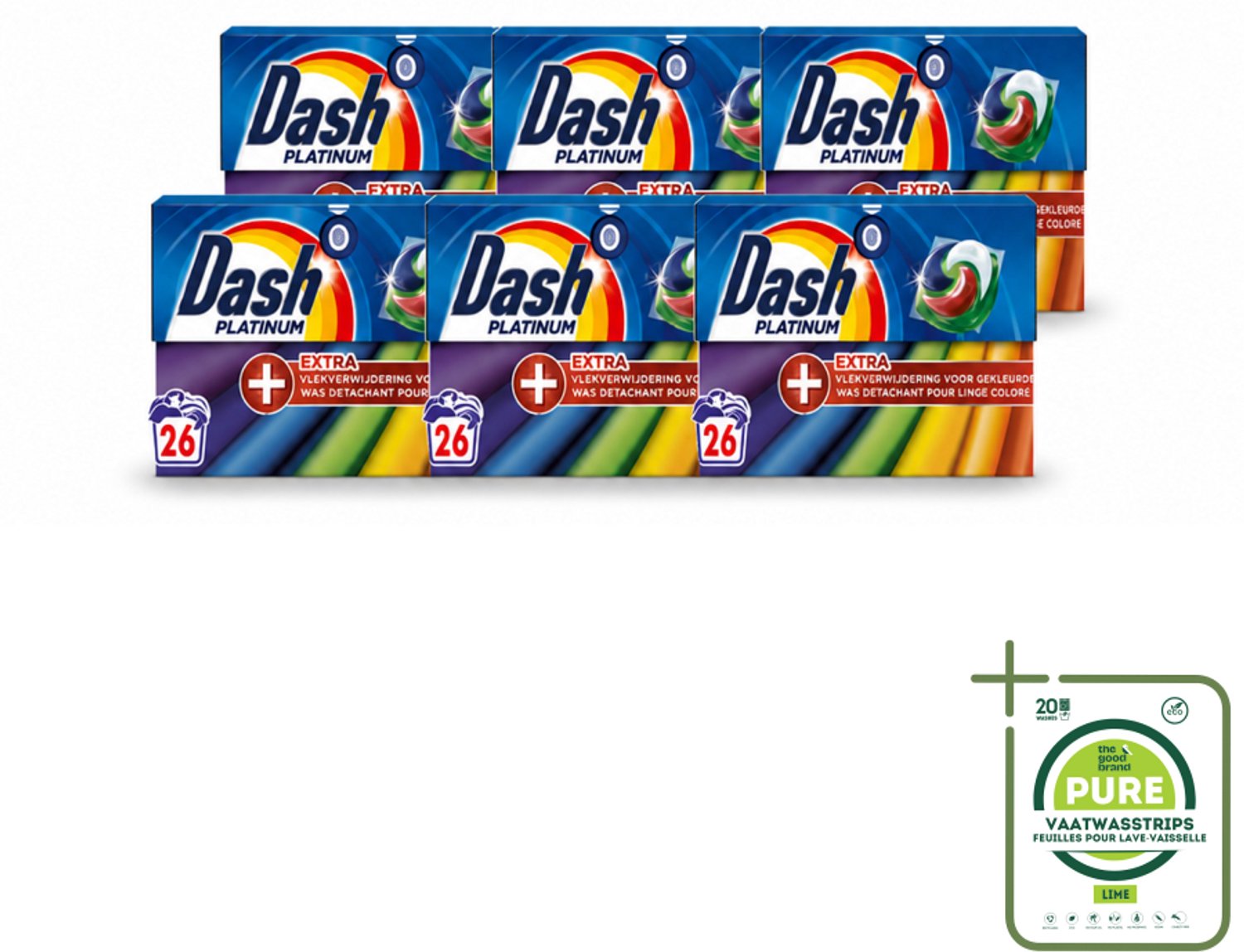 6 x Dash – Wasmiddelcapsules – 4in1 Pods + Extra Vlekverwijdering Color – 26 capsules - Grootverpakking - Vaatwasstrips - Kleurbehoud - Vlekverwijdering - Ingedroogde Vlekken - Wasproduct - Gekleurde Was