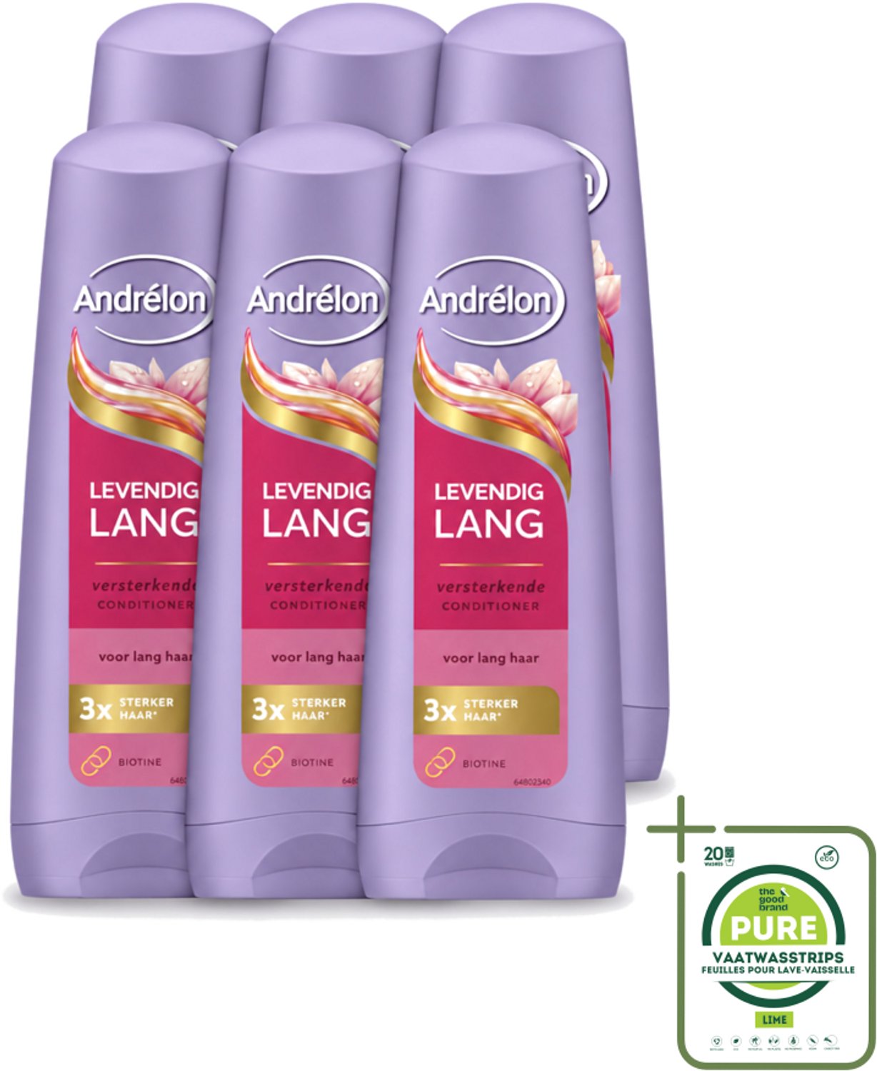 6 x Andrélon – Conditioner – Levendig Lang – 200 ml - Grootverpakking - Vaatwasstrips - Lang Haar Verzorgen - Haar Versterken - Haar Verzorgen - Haar Breuk Voorkomen - Biotine Voor Haar