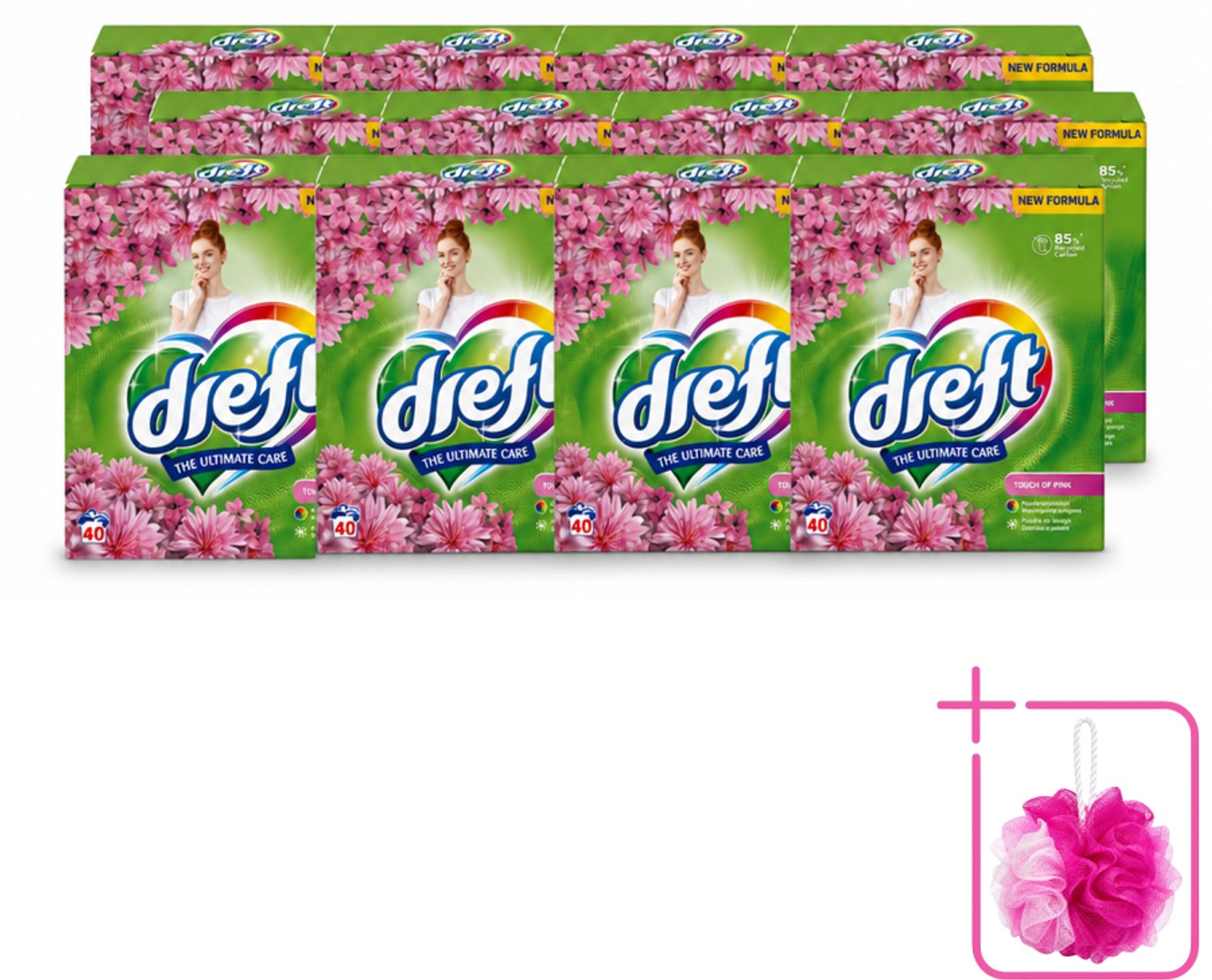 12 x Dreft – Touch Pink – Poeder Wasmiddel – 2,6 kg – 40 wasbeurten - Bulkverpakking - Wasmiddel poeder - Douchemop - Wasmiddel voor kleding