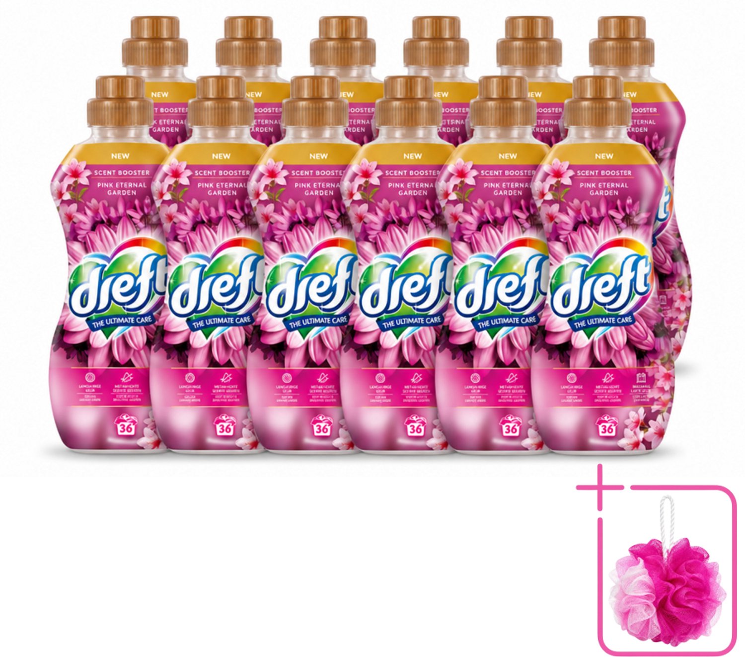 12 x Dreft – Pink Eternal Garden – Vloeibare Geurbooster – 720 ml – 36 wasbeurten - Bulkverpakking - Wasmiddel poeder - Douchemop - Frisheid was