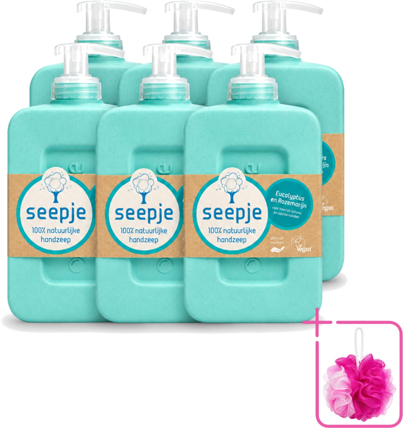 6 x Seepje - Handzeep - Eucalyptus met Rozemarijn - 300 ml - Antiseptische Geur - Bulkverpakking - Handzeep - Douchemop - Eucalyptus