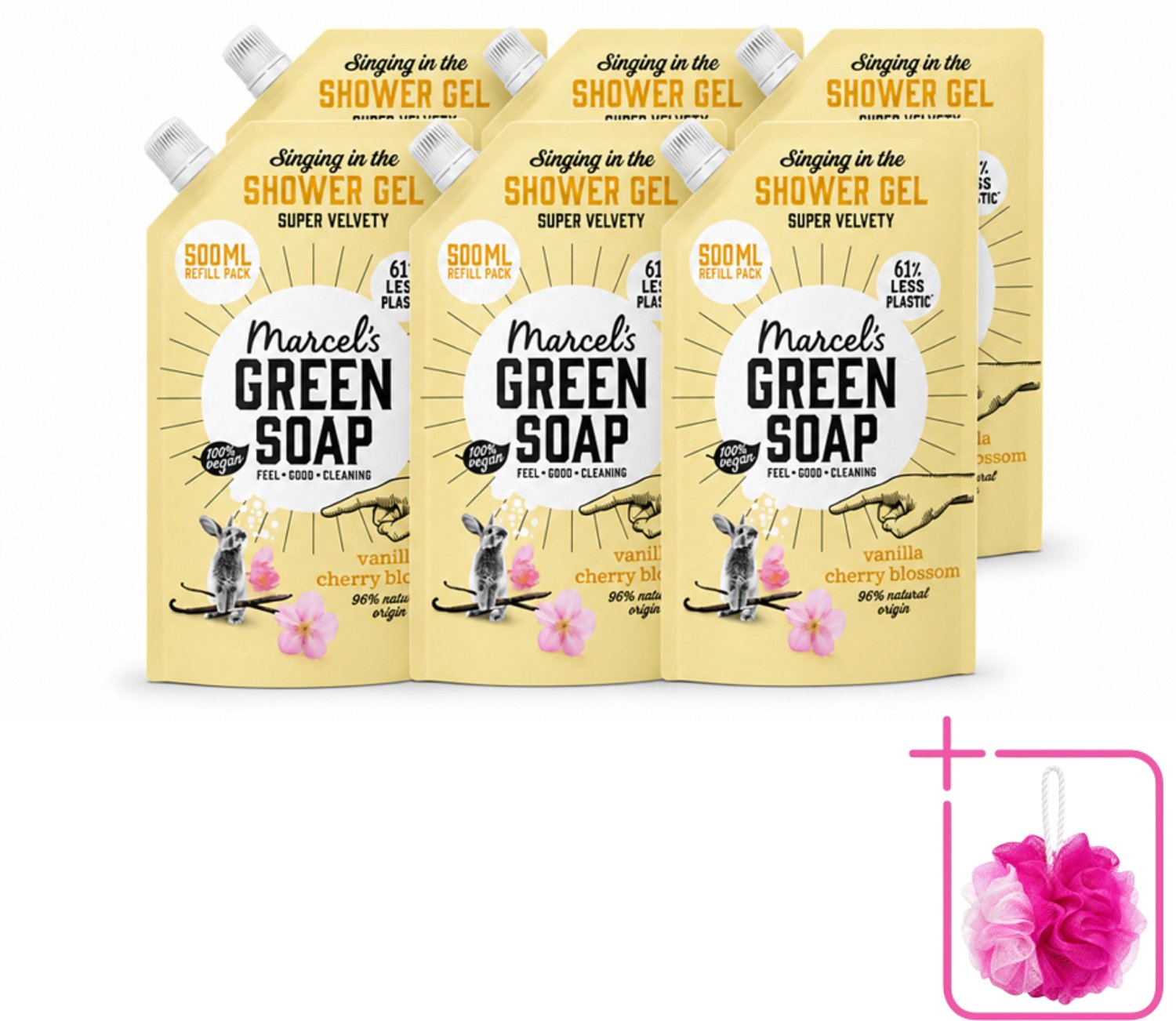 6 x Marcel's Green Soap - Shower Gel - Navulling - Vanille & Kersenbloesem - Krachtige werking - 500 ml - Bulkverpakking - Douchegel - Douchemop - Natuurlijke douchegel