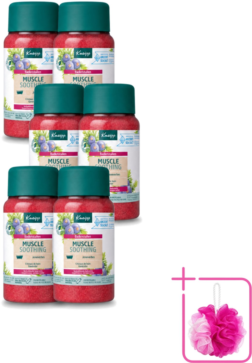 6 x Kneipp - Badzout - Muscle Soothing - Jeneverbes - Weldaad voor spieren - 600 g - Bulkverpakking - Badzout - Douchemop - Spierverzorging