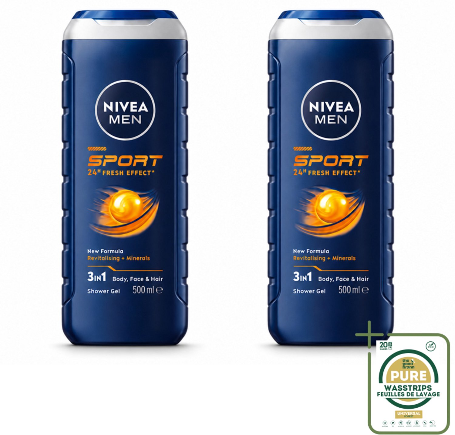 2 x NIVEA MEN - Douchegel - Sport - 500 ml - Wasstrips - Douchegel Sport - Sport Douchegel - Douchegel Mannen - Douchegel Voor Lichaam - Douchegel Voor Gezicht