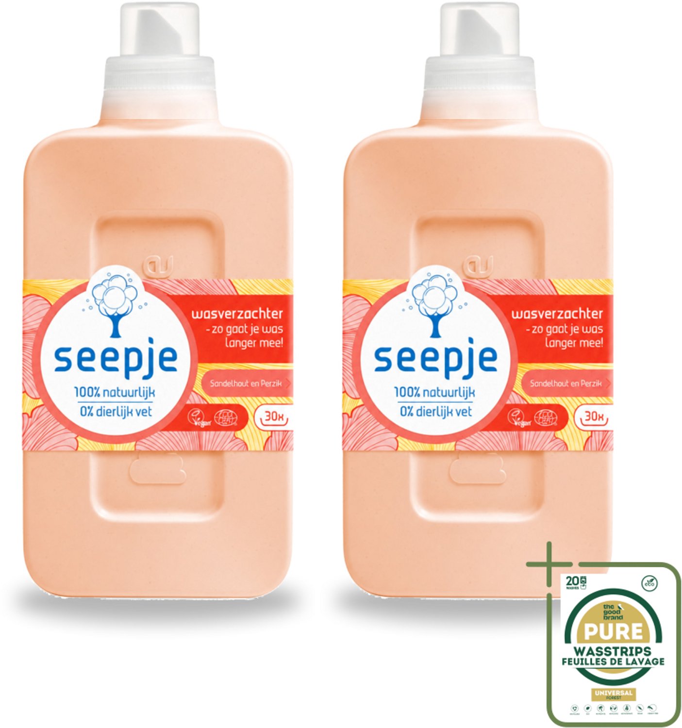 2 x Seepje - Wasverzachter - Verzorgt en Verfrist - Sandelhout en Perzik - 30 Wasbeurten - 750 ml - Wasverzachter - Natuurlijke Wasverzachter - Wasverzachter Sandelhout En Perzik - Wasverzachter Voor Kleding - Wasverzachter Voor Beddengoed