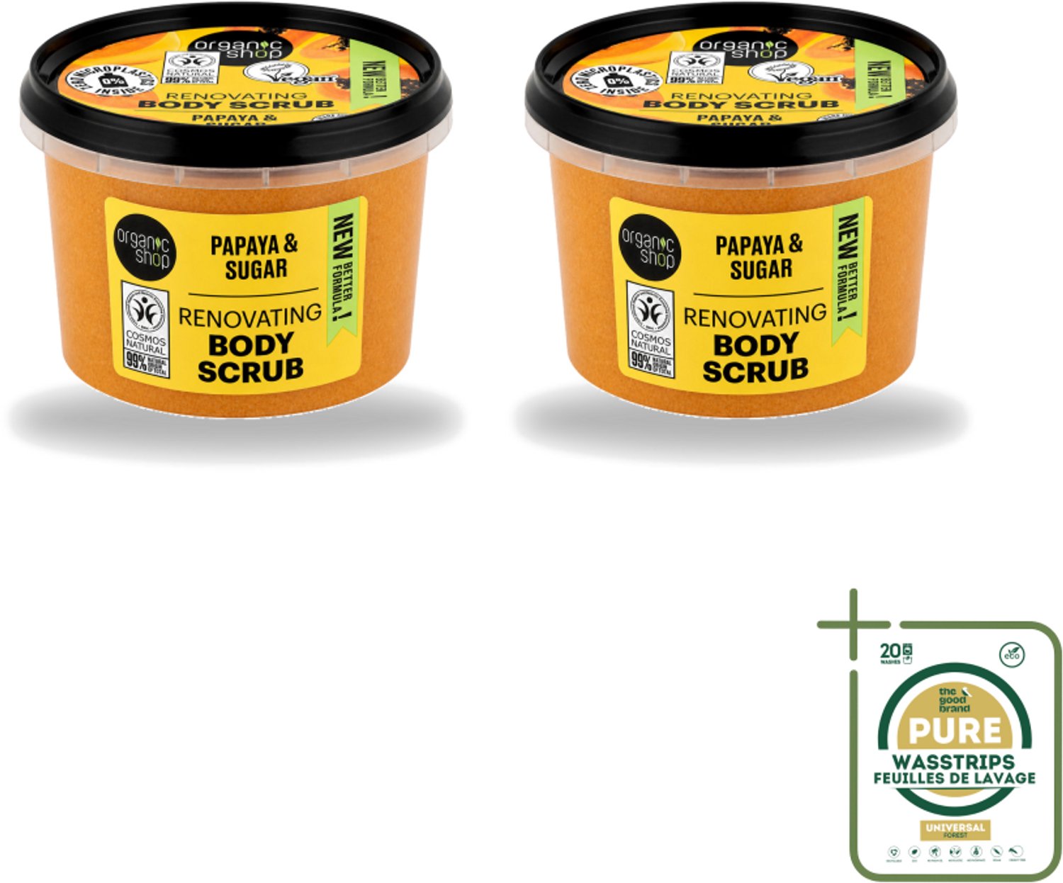 2 x Organic Shop - Body Scrub Papaya - Exfoliërend en Hydraterend - 250 ml - Wasstrips - Bodyscrub Papaya - Exfoliatie Huid - Natuurlijke Huidverzorging - Huidvernieuwing - Hydraterende Scrub