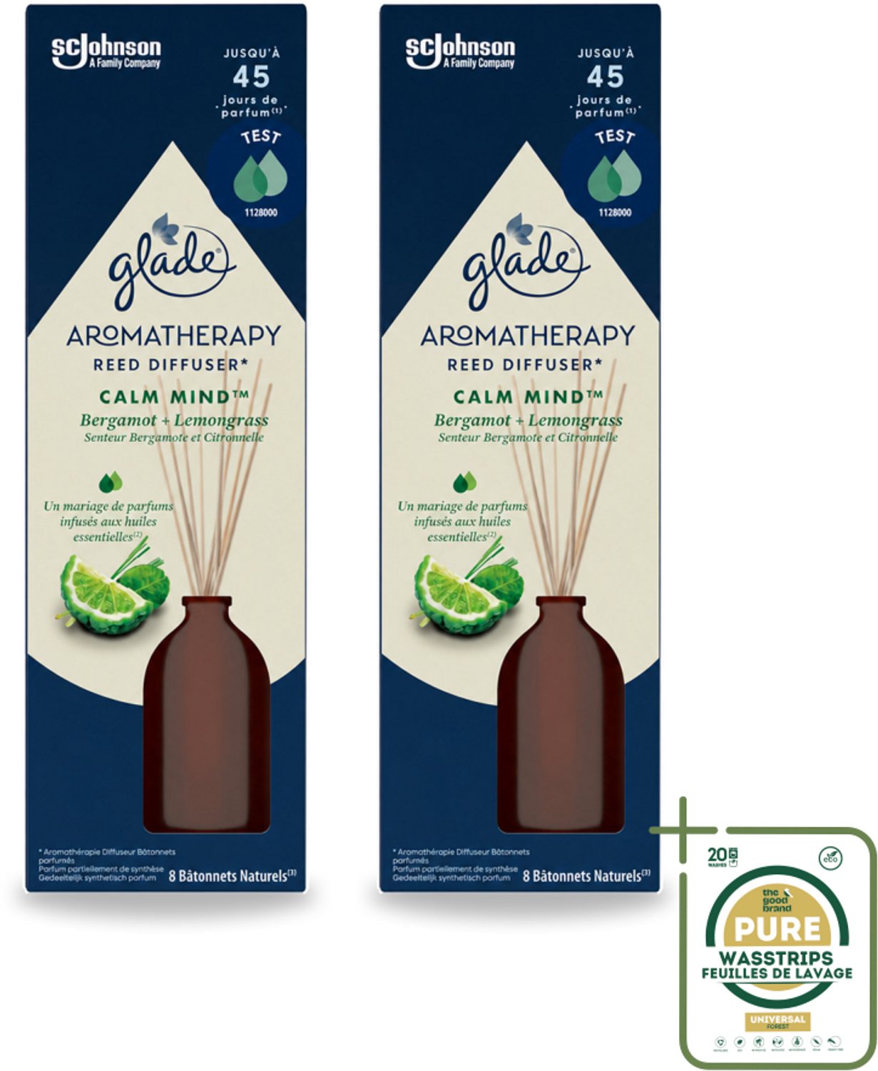 2 x Glade - Geurstokjes Calm Mind - Aromatherapie Geurverspreiding - 80 ml - Wasstrips - Geurstokjes - Aromatherapie - Ontspanning - Geurverspreiding - Rust