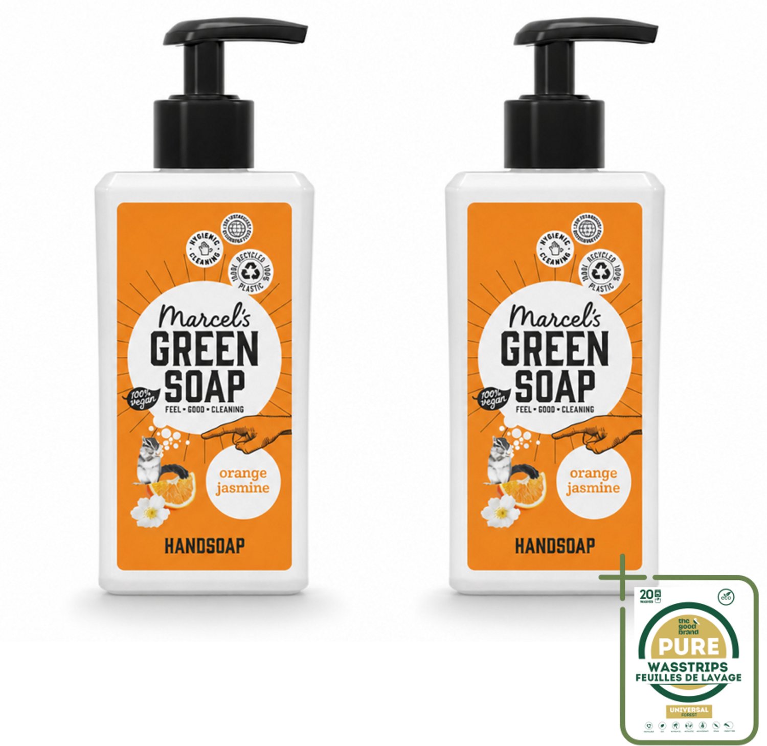 2 x Marcel's Green Soap - Handzeep - Sinaasappel & Jasmijn - Zachte verzorging - 250 ml - Wasstrips - Handzeep - Sinaasappel En Jasmijn - Natuurlijke Handzeep - Biologische Handzeep - Hydraterende Handzeep