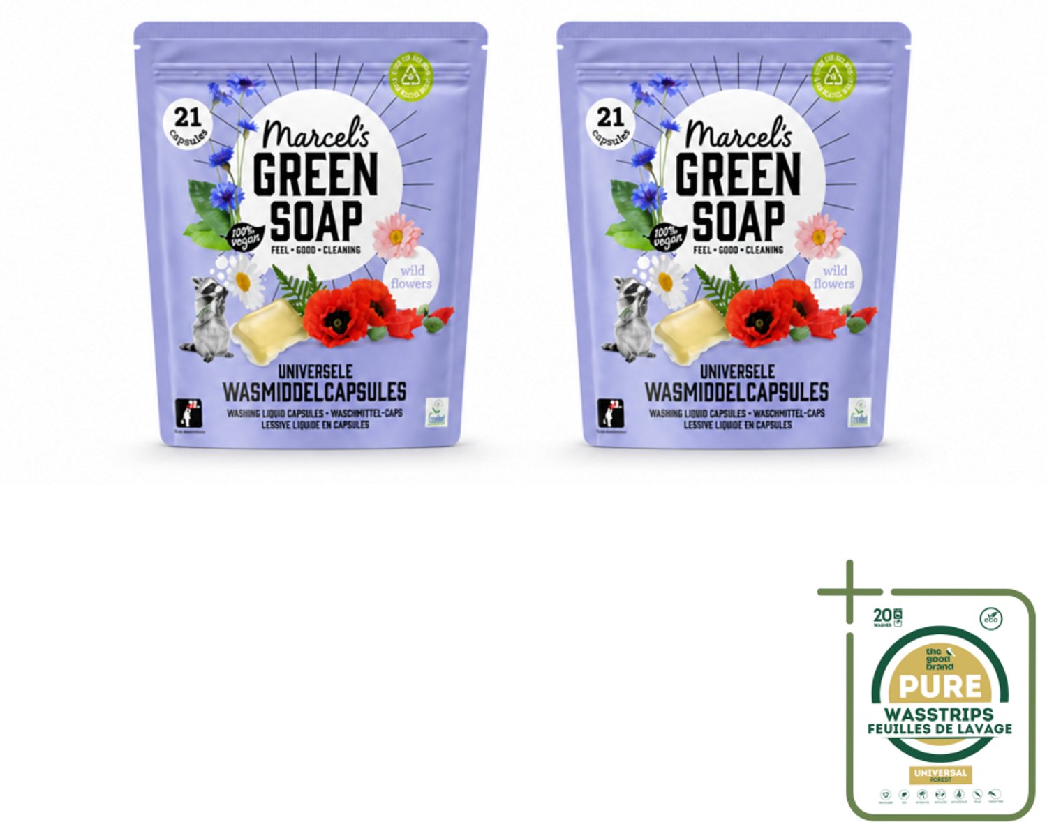 2 x Marcel's Green Soap - Wascapsules - Wilde Bloemen - Gemak in één dosis - 21 Capsules - Wasstrips - Wasmiddel - Wascapsules - Wilde Bloemen - Natuurlijke Geur - Vegan Wasmiddel