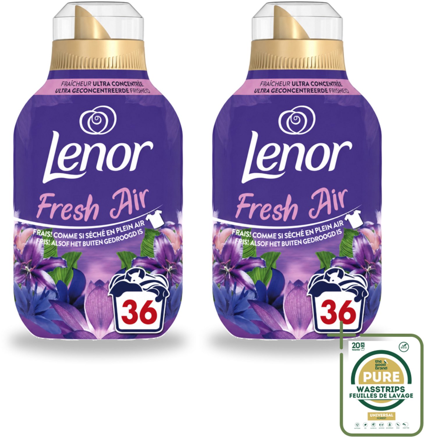 2 x Lenor - Wasverzachter - Fresh Air Maneschijn - Ultra Geconcentreerd - 36 Wasbeurten - Wasstrips - Wasverzachter - Wasverzachter Maneschijn - Frisheid Van Buiten - Wasverzachter Fris - Wasverzachter Warm