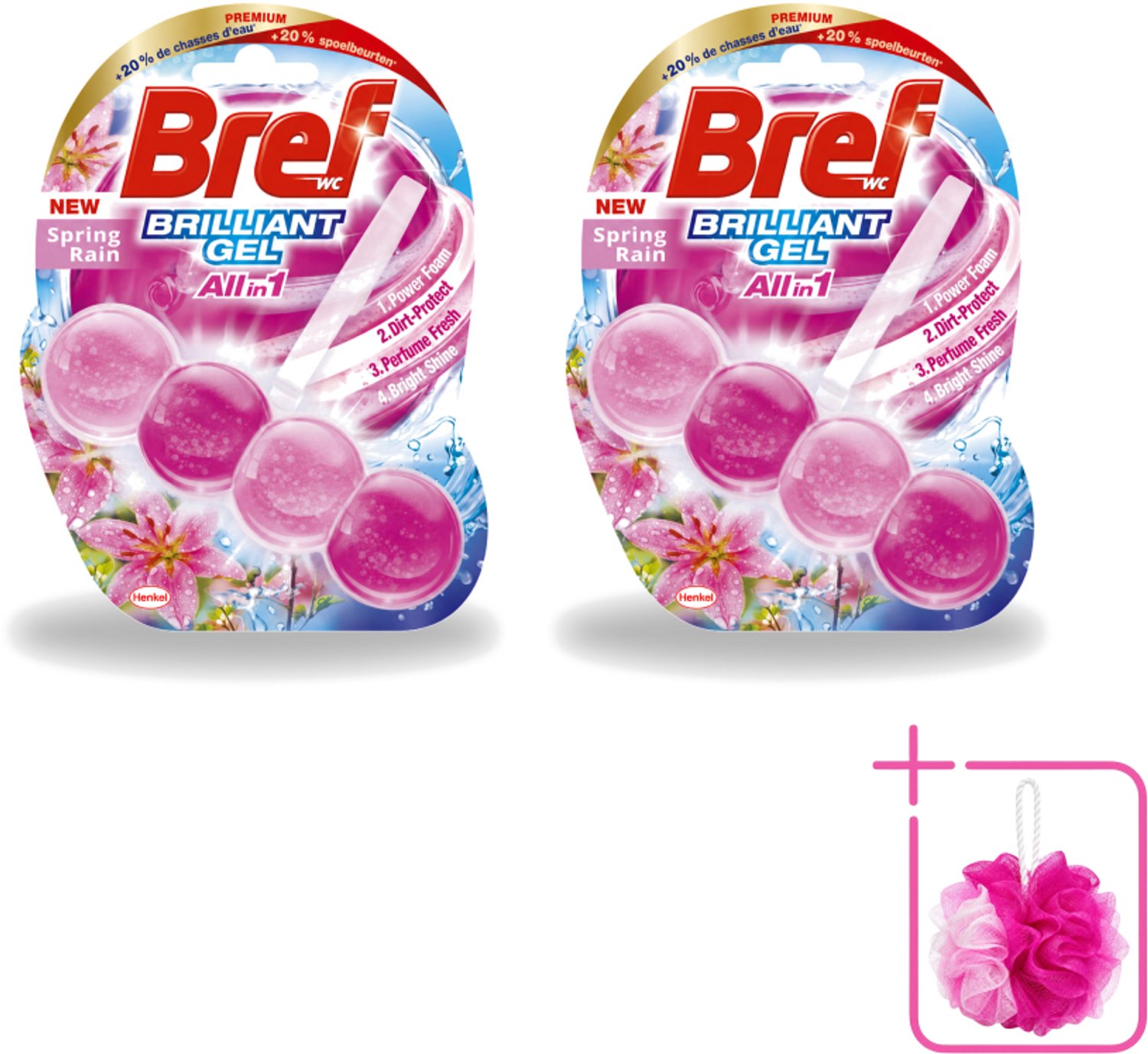 2 x Bref - Toiletblok - Brilliant Gel - Spring Rain - 42g - Bulkverpakking - Toilet reinigen - Douchemop - Toilet fris