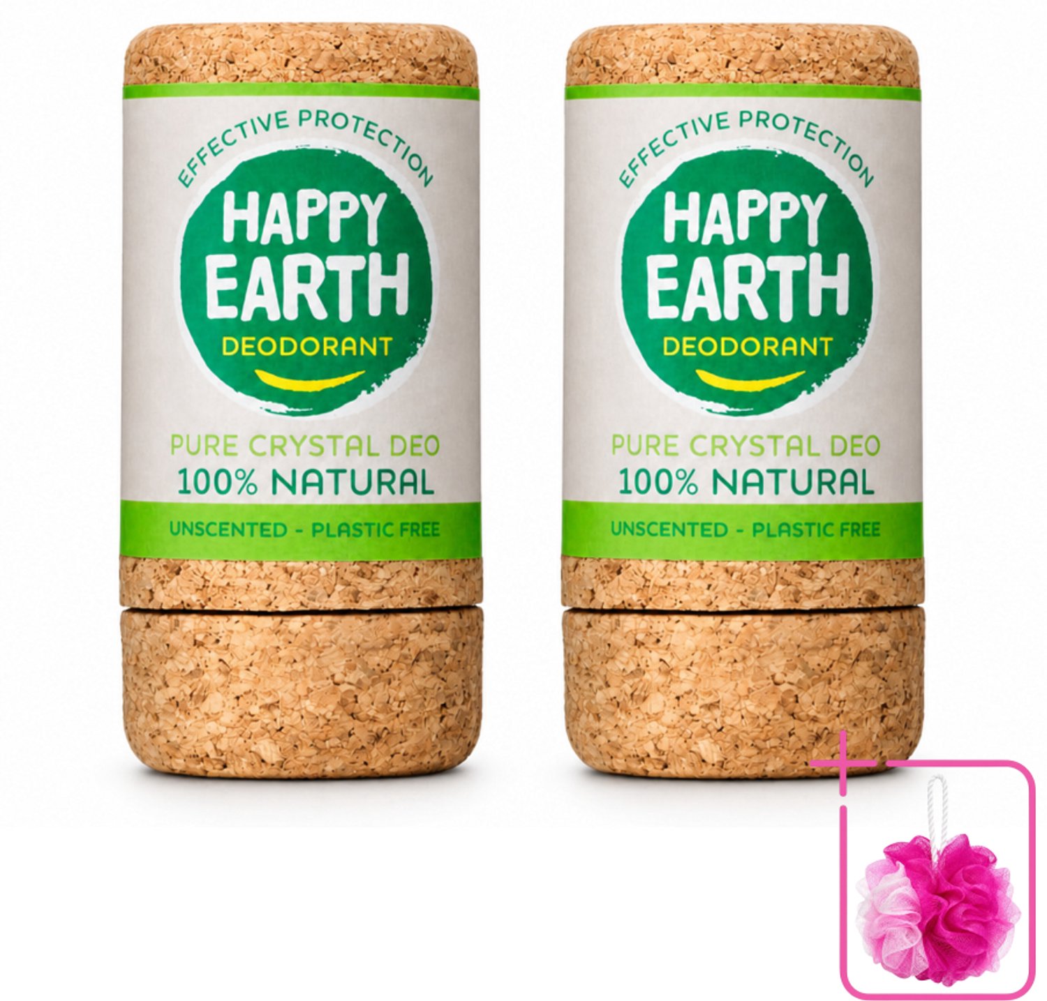 2 x Happy Earth – Deodorant Crystal – 100% Natuurlijk Unscented – 90 g - Bulkverpakking - Geurloze deodorant - Douchemop - Hypoallergene deodorant