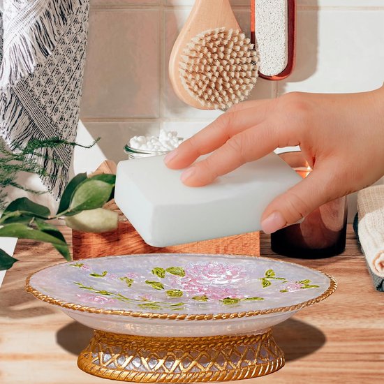 Vintage badkameraccessoires, 5-delige badkameraccessoireset, badkamerset kenmerken, zeepdispenser, tandenborstelhouder, beker en zeepbakje - bad cadeauset — afbeelding 5