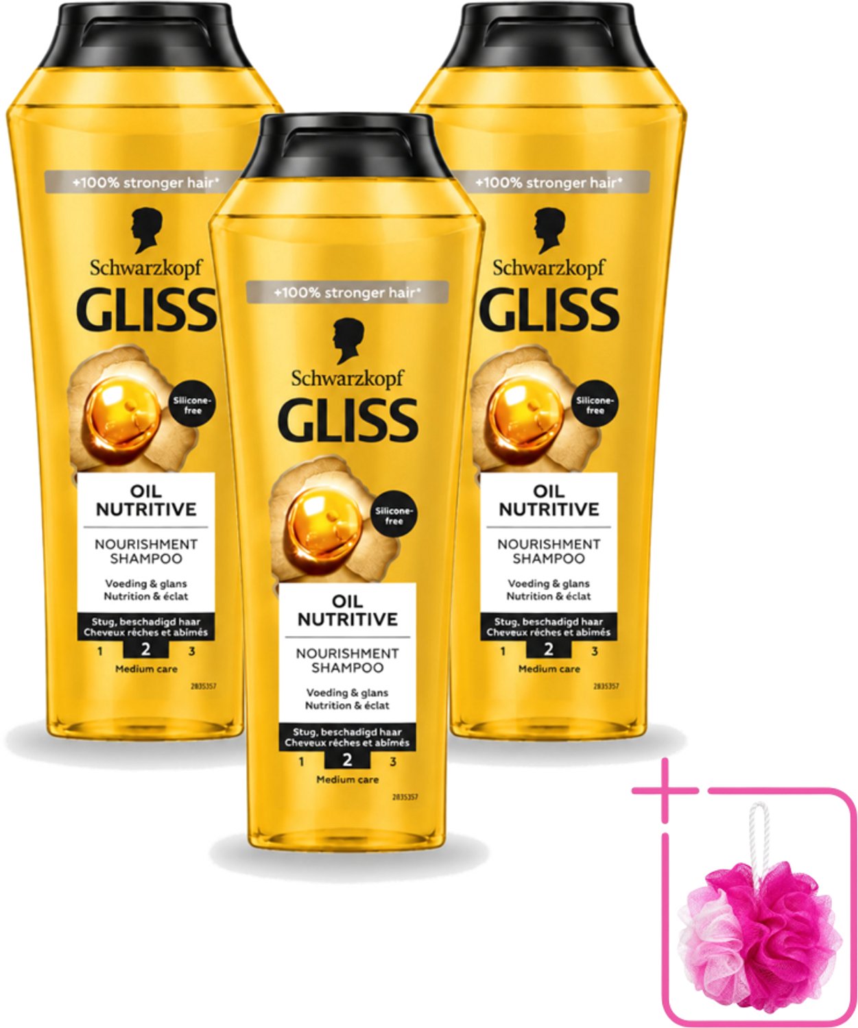 3 x Gliss - Shampoo - Oil Nutritive - Voor Voedend en Zijdezacht Haar - 250 ml - Bulkverpakking - Voedend haarverzorging - Douchemop - Lang haar