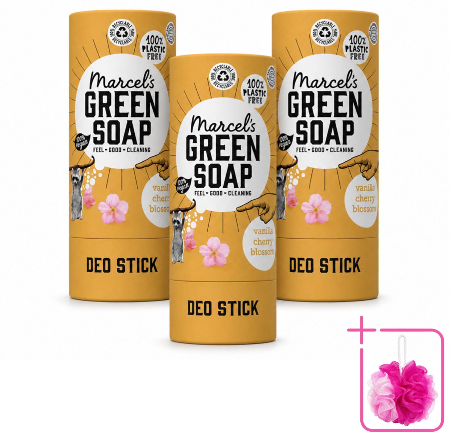 3 x Marcel's Green Soap - Deodorant Stick - Vanille & Kersenbloesem - Langdurige frisheid - 40 gr - Bulkverpakking - Deodorantstok - Natuurlijke deodorant