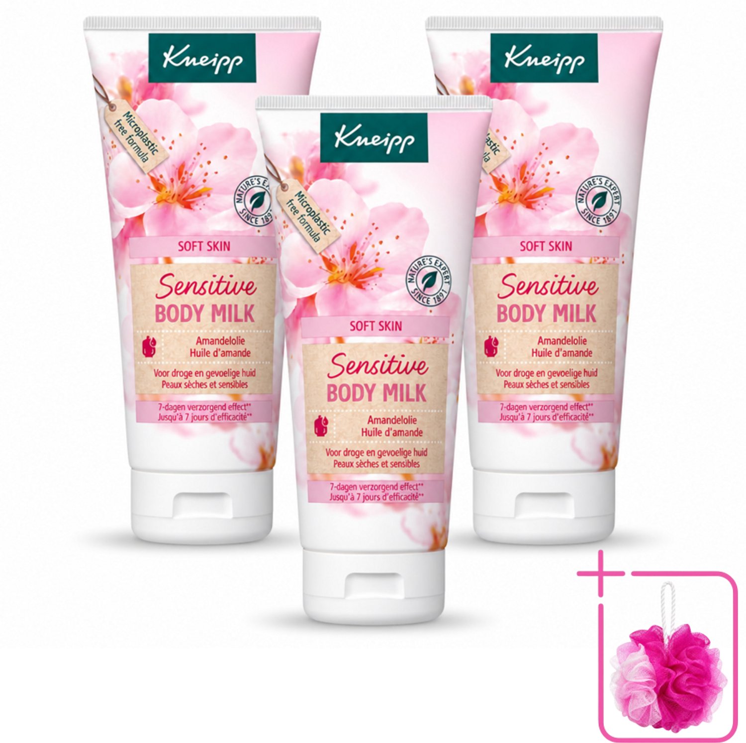3 x Kneipp - Body lotion - Soft Skin - Amandelbloesem - 200 ml - Bulkverpakking - Gevoelige huid verzorging - Douchemop - Droge huid verzorging
