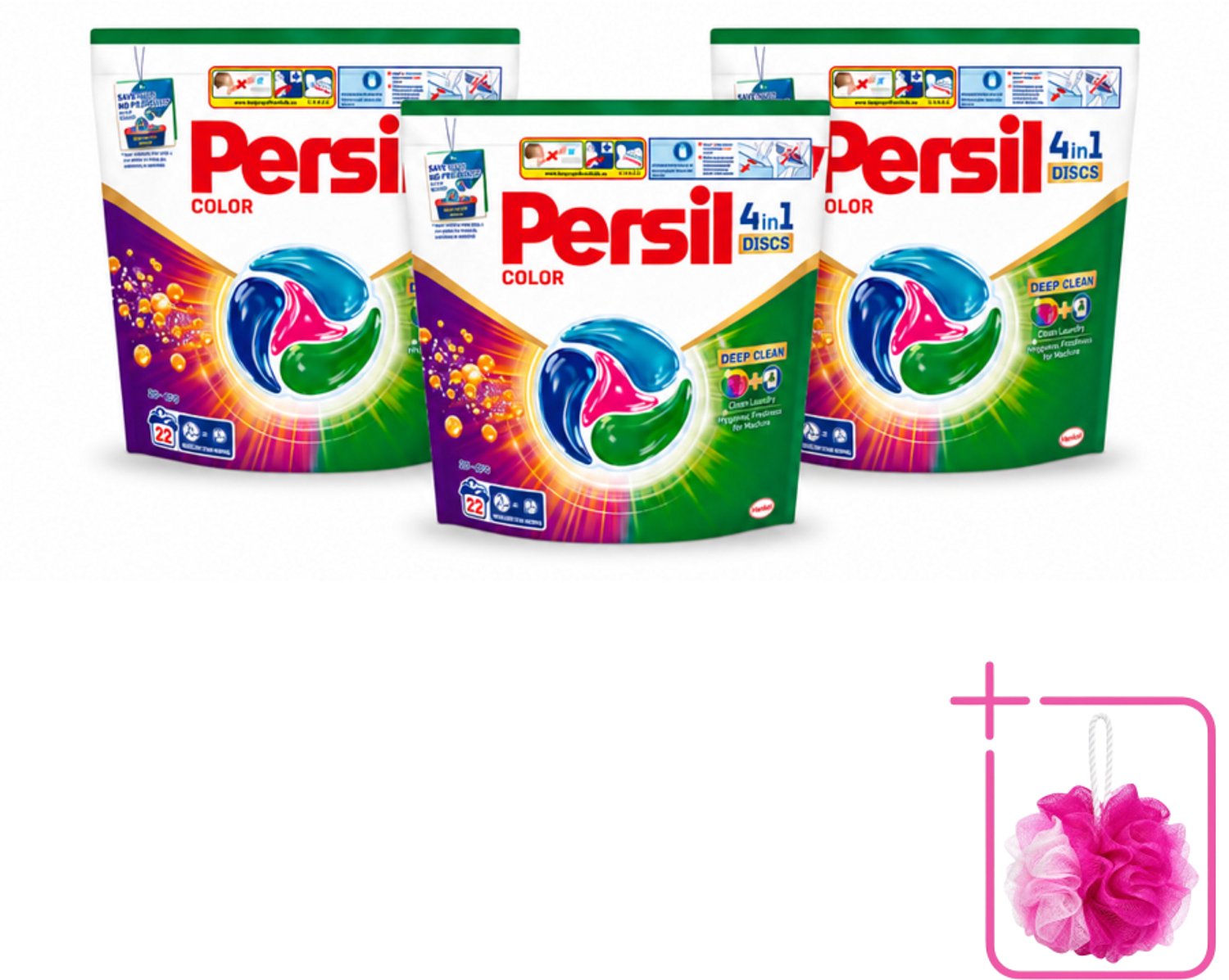3 x Persil - Wasmiddel - Wasmiddelcapsules Discs Gekleurde Was - Voor Gekleurde Was - 22 wasbeurten - Bulkverpakking - Wasmiddel - Douchemop - Wascapsules