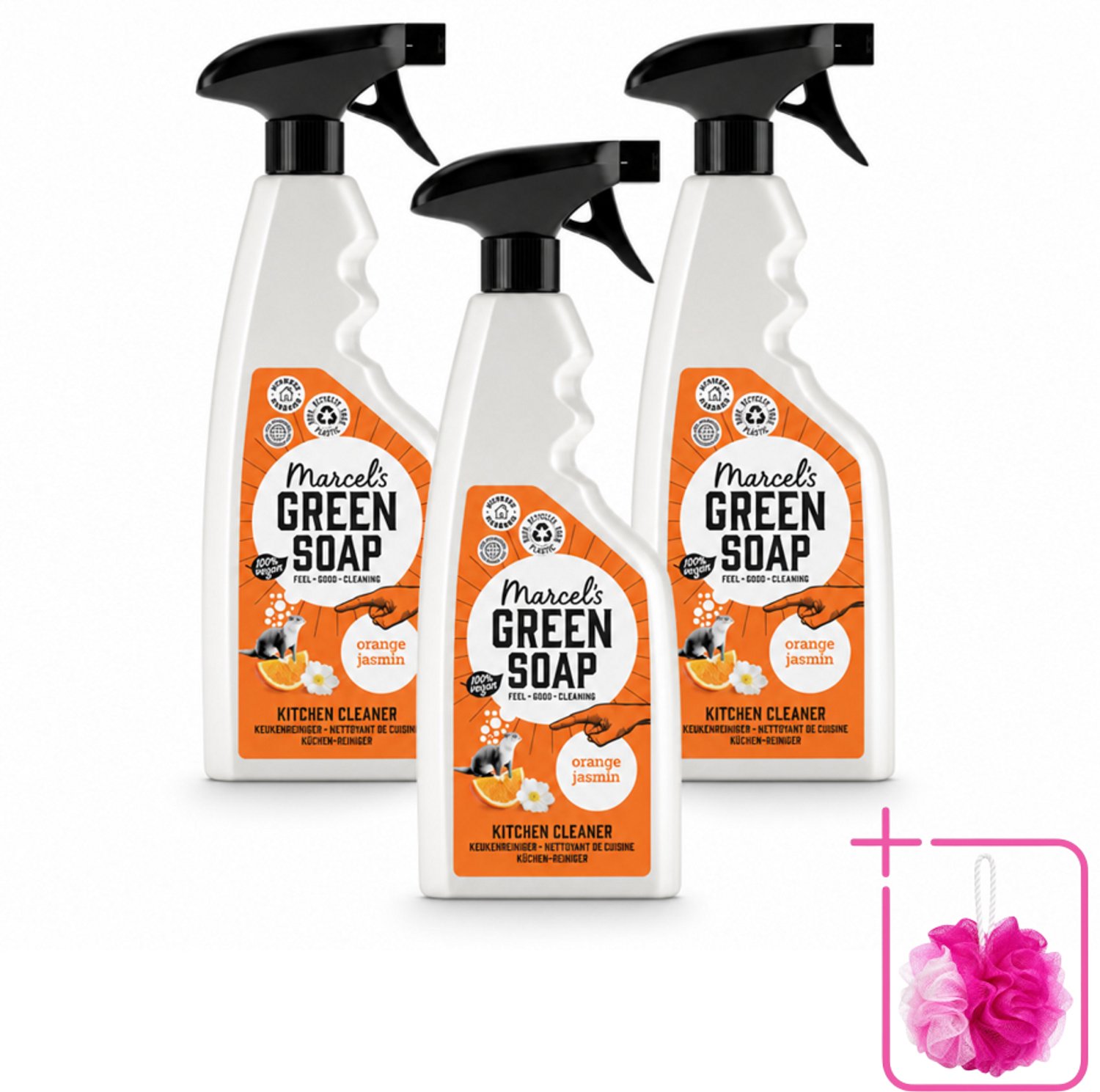 3 x Marcel's Green Soap - Keukenreiniger - Sinaasappel & Jasmijn - Tegen vet & vuil - 500 ml - Bulkverpakking - Keukenreiniger - Douchemop - Vet verwijderen