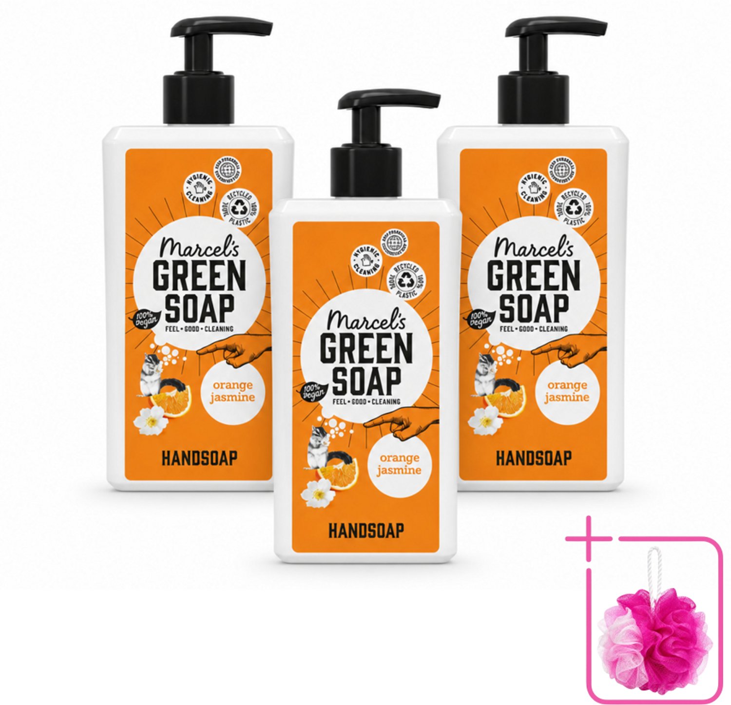 3 x Marcel's Green Soap - Handzeep - Sinaasappel & Jasmijn - Voor dagelijks gebruik - 500 ml - Bulkverpakking - Handzeep - Douchemop - Natuurlijke handzeep