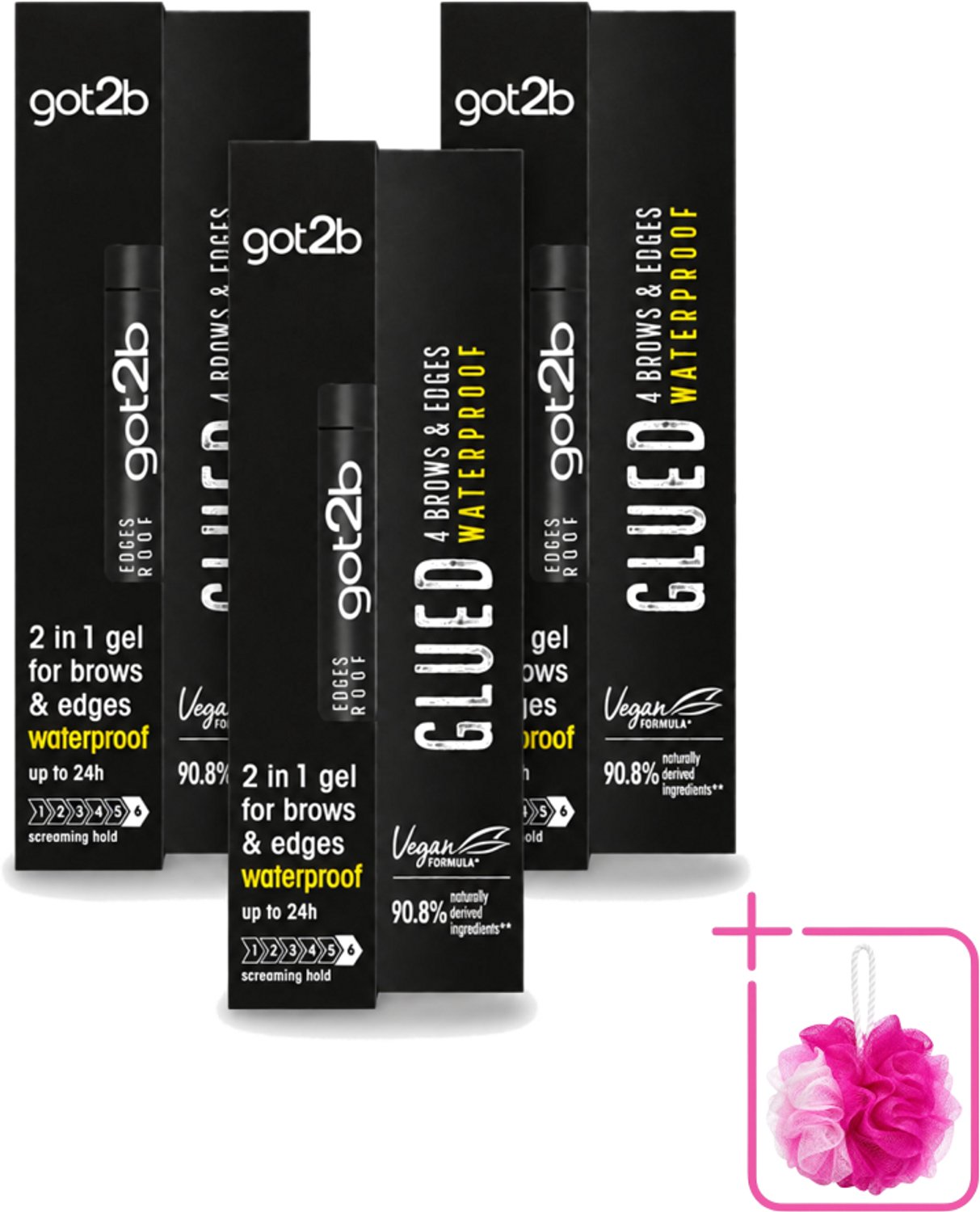 3 x Got2B - Wenkbrauwgel - 4 Brows & Edges Waterproof Transparant - 16 ml - Bulkverpakking - Wenkbrauwen stylen - Douchemop - Haarranden stylen