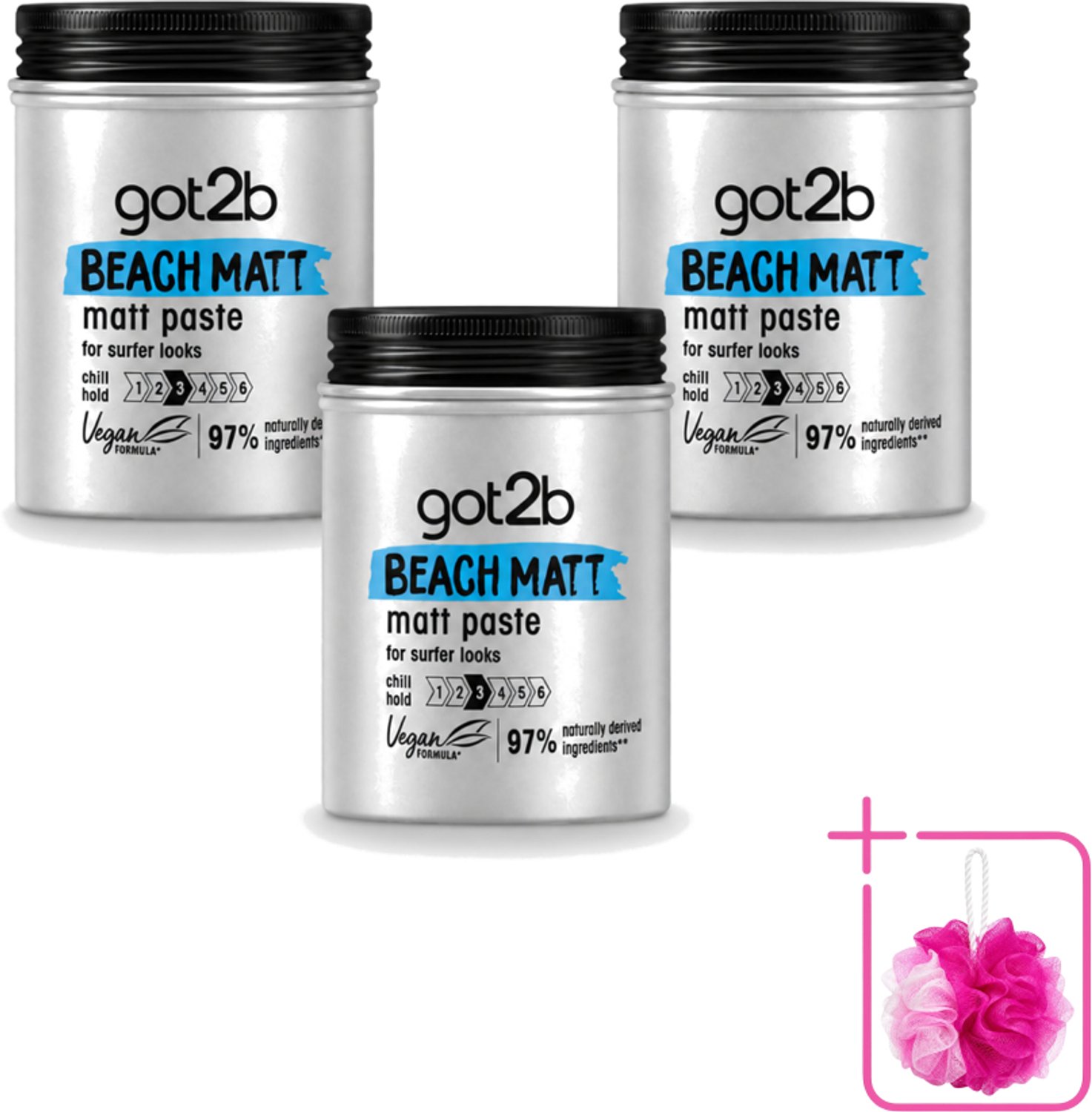 3 x Got2B - Styling Paste - Beach Matt - 100 ml - Bulkverpakking - Beach look - Douchemop - Matte styling