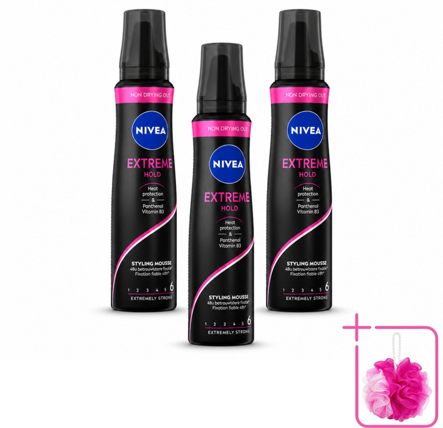 3 x NIVEA - Haarschuim - Extreme Stevigheid - 48 Uur Lang Bescherming - 150 ml - Bulkverpakking - Haarmousse extreme hold - Douchemop - Haarmousse met panthenol