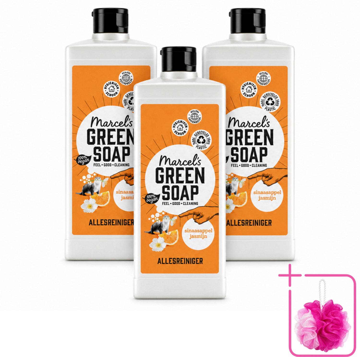 3 x Marcel's Green Soap - Allesreiniger - Sinaasappel & Jasmijn - Natuurlijk & effectief - 750 ml - Bulkverpakking - Allesreiniger - Douchemop - Natuurlijke reiniger